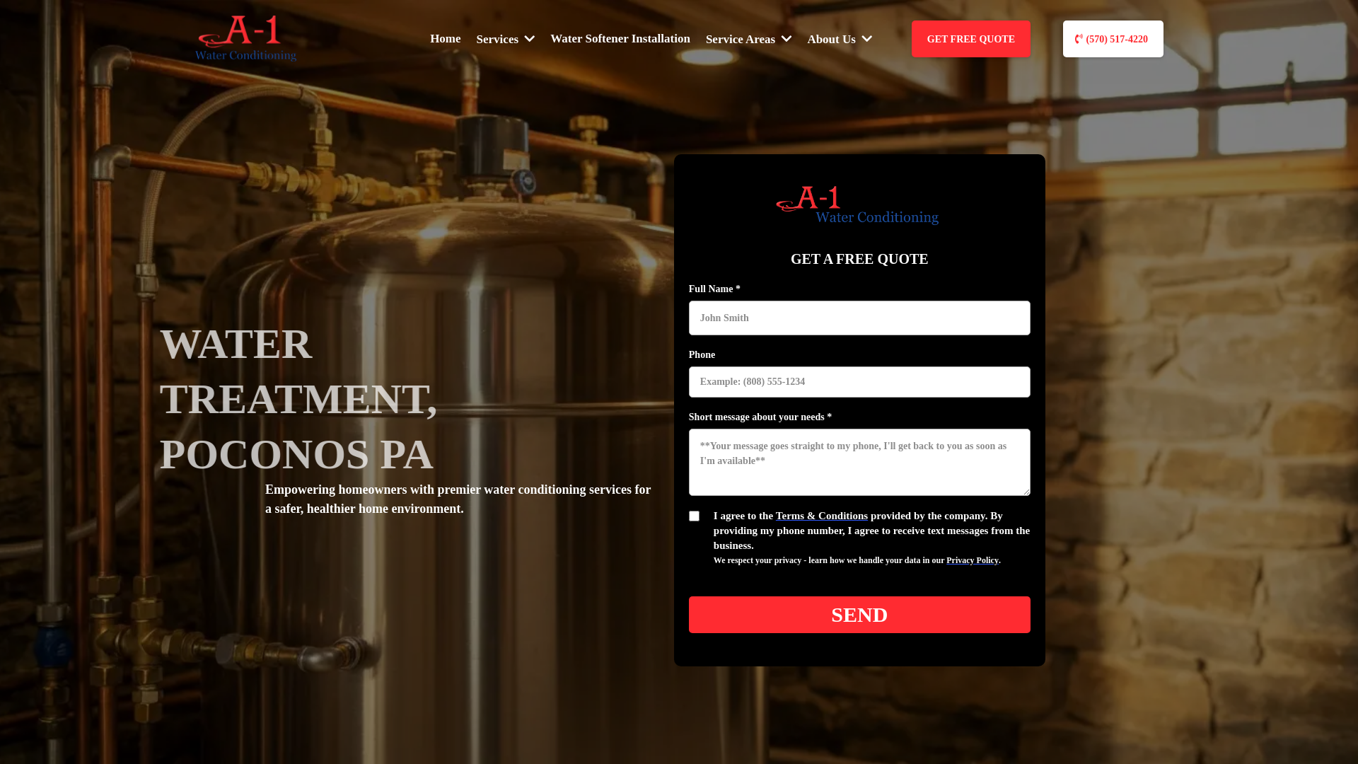 website screenshot of https://a1waterconditioning.net/
