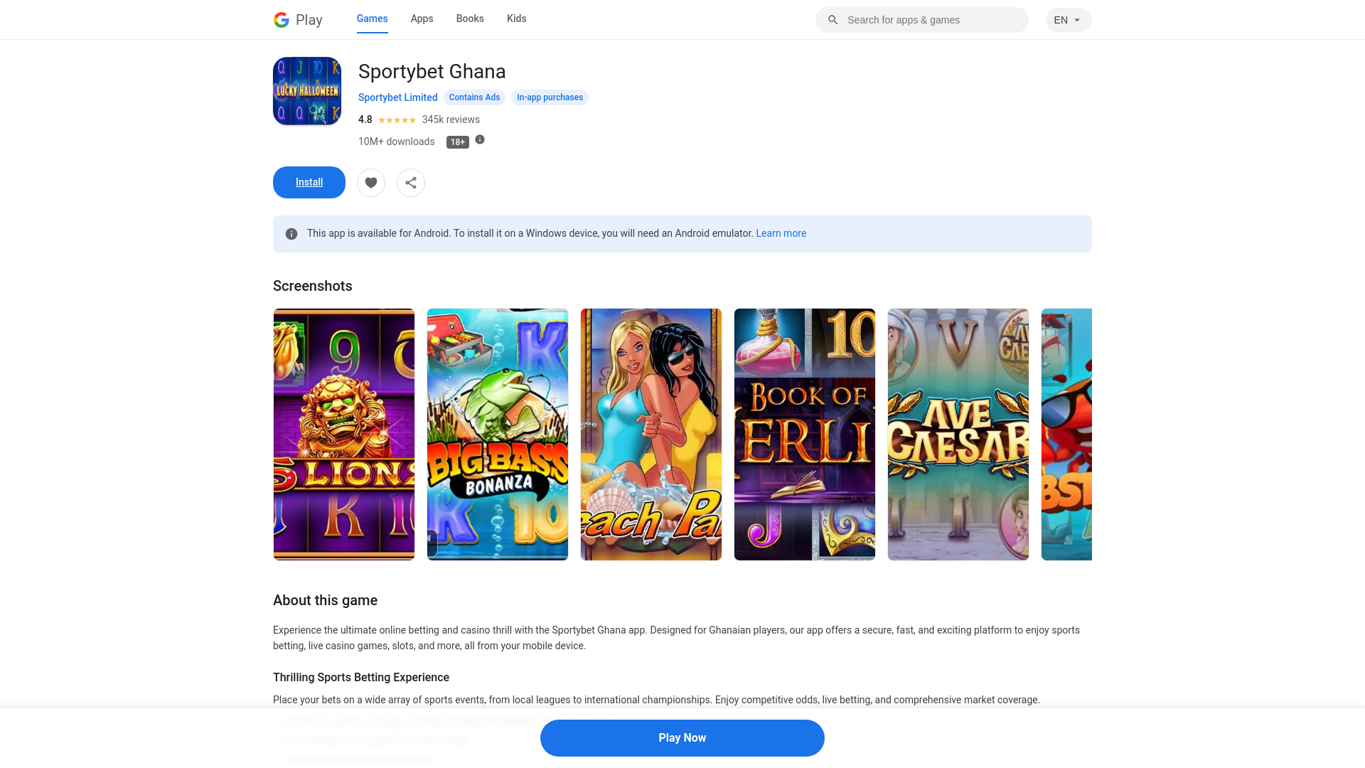 website screenshot of https://sportybet-ghana.app