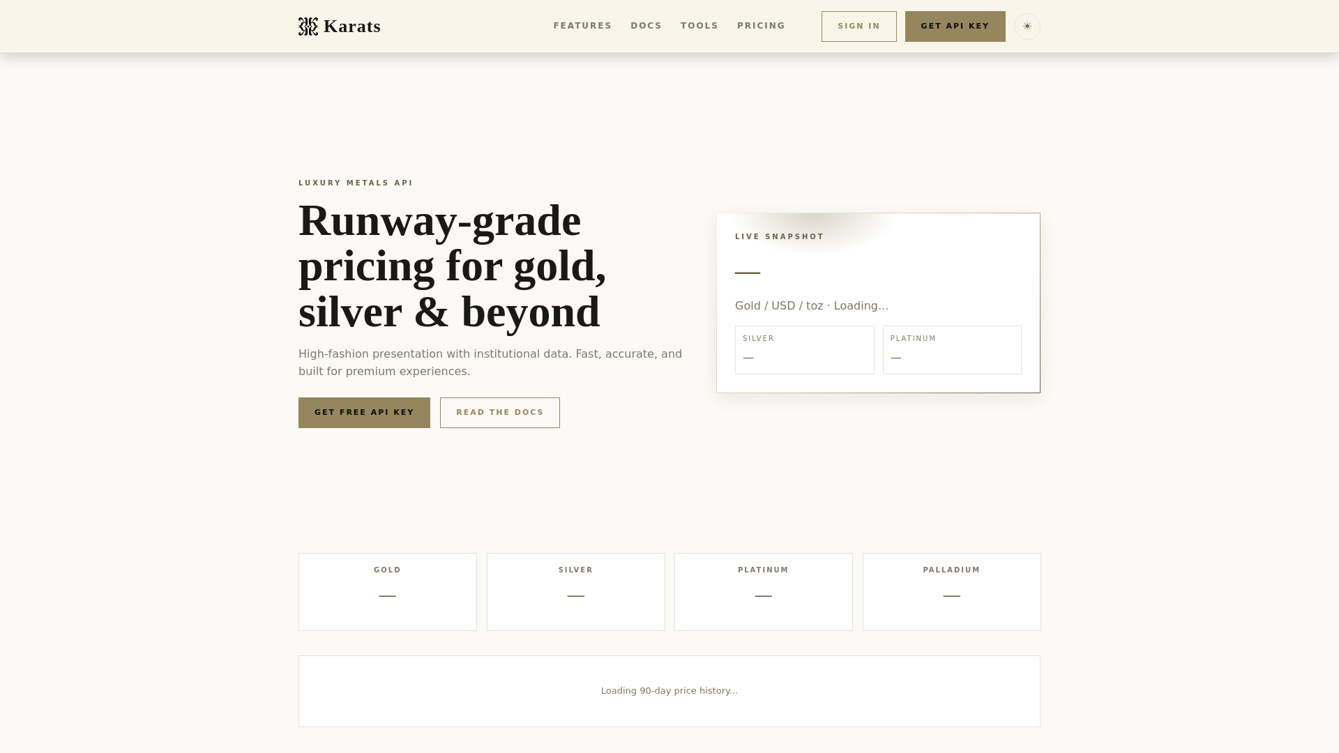website screenshot of https://karats.live/