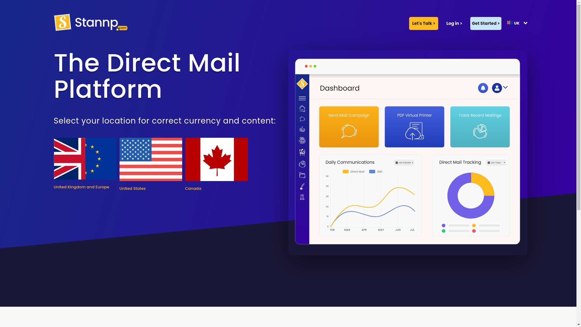 website screenshot of https://www.stannp.com/