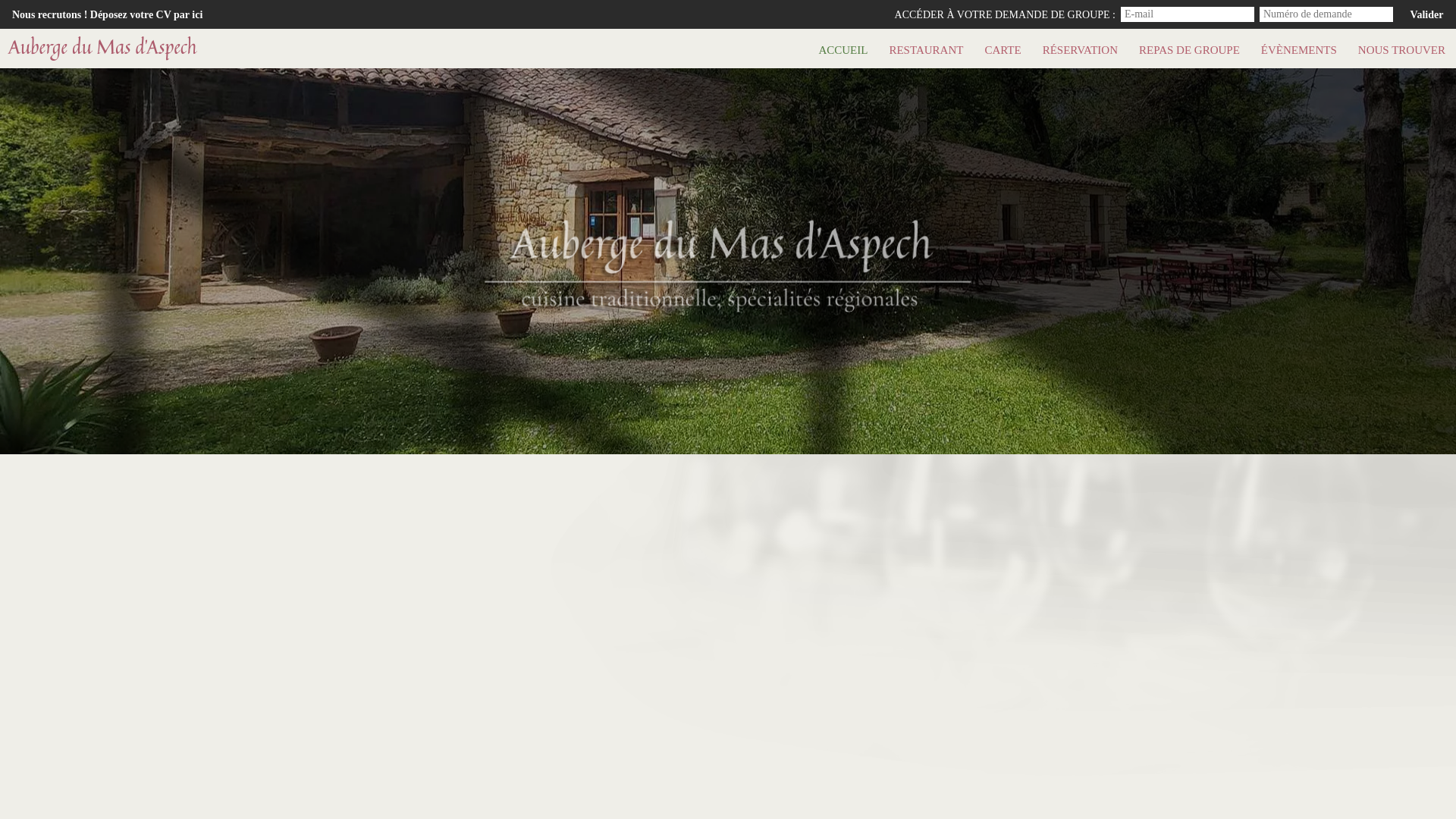website screenshot of https://auberge-du-mas-daspech-restaurant-belmont-sainte-foi.fr