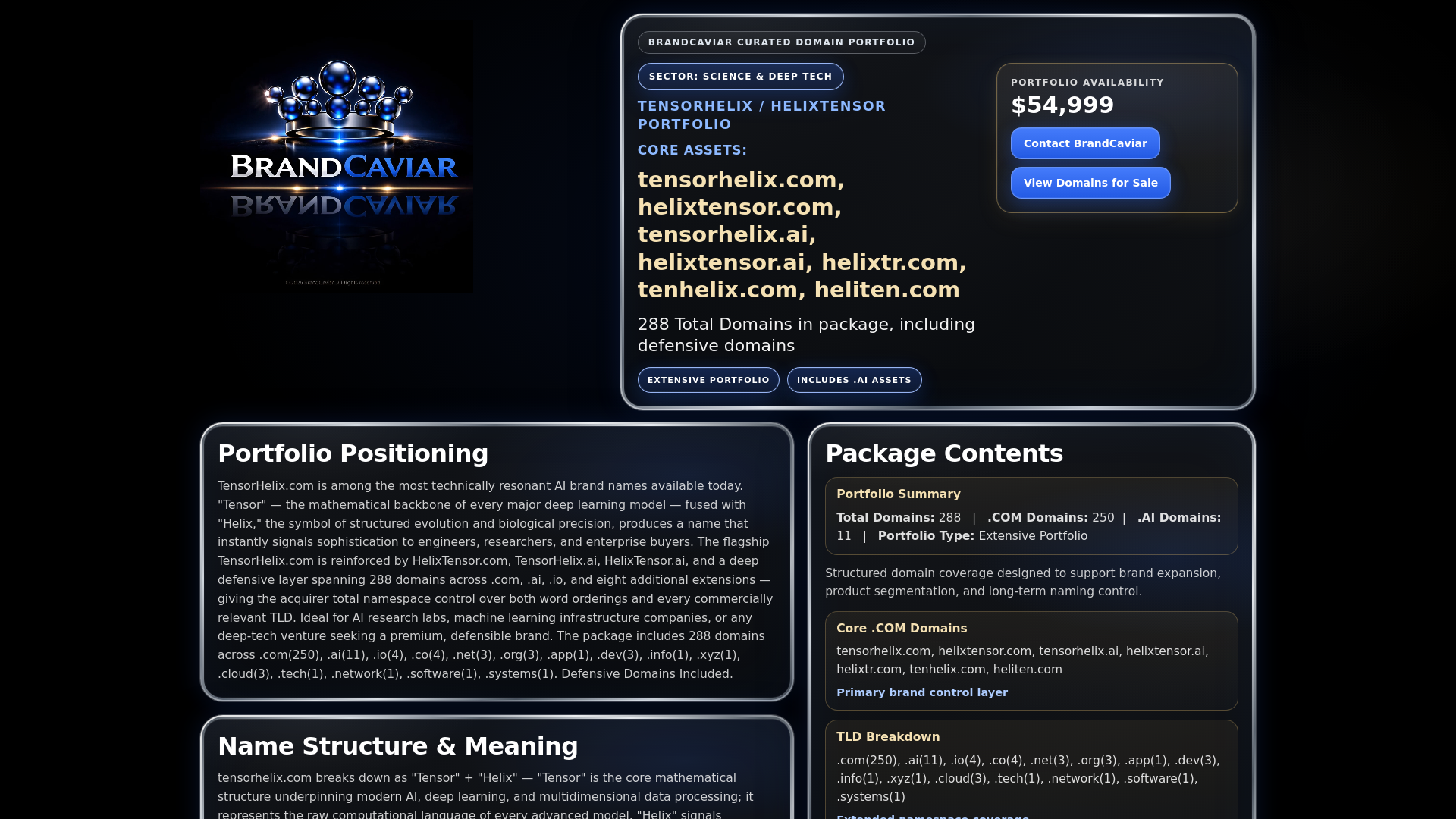 website screenshot of https://tensorhelixstack.com/
