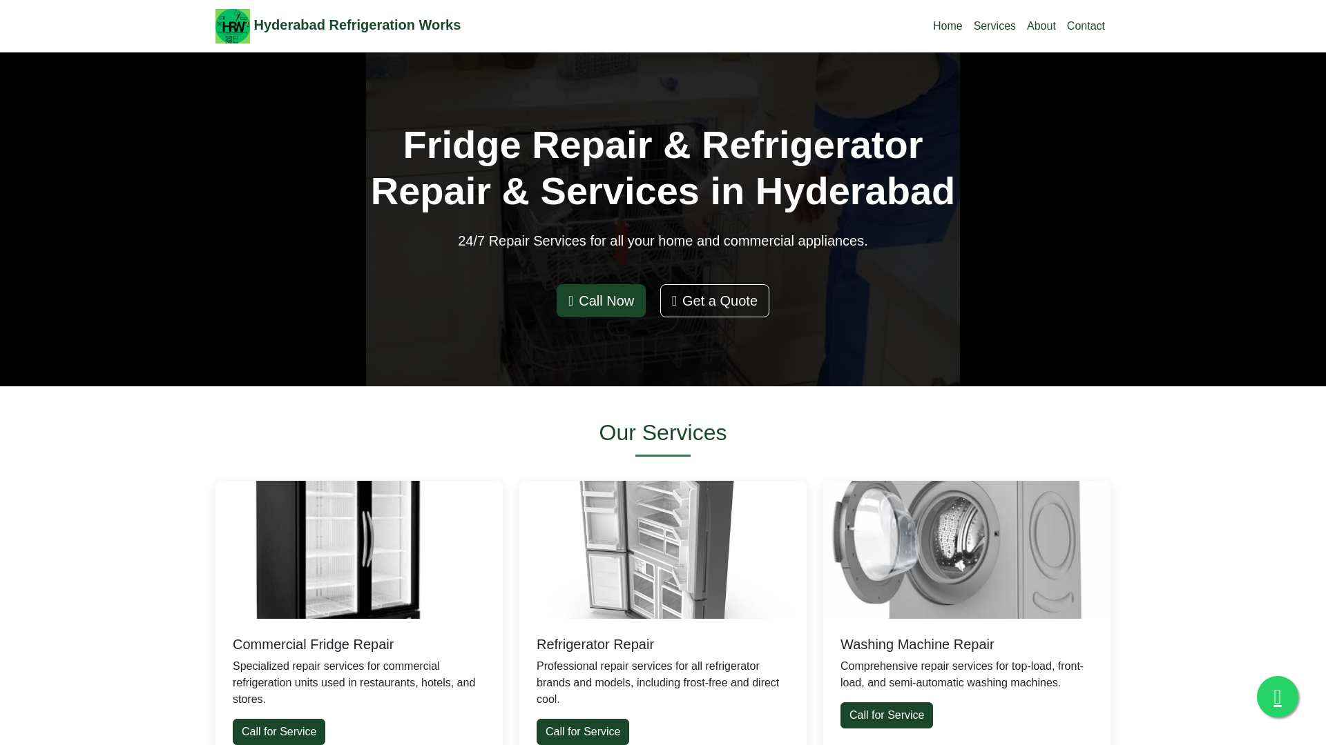 website screenshot of https://hyderabadrefrigerationworks.com/
