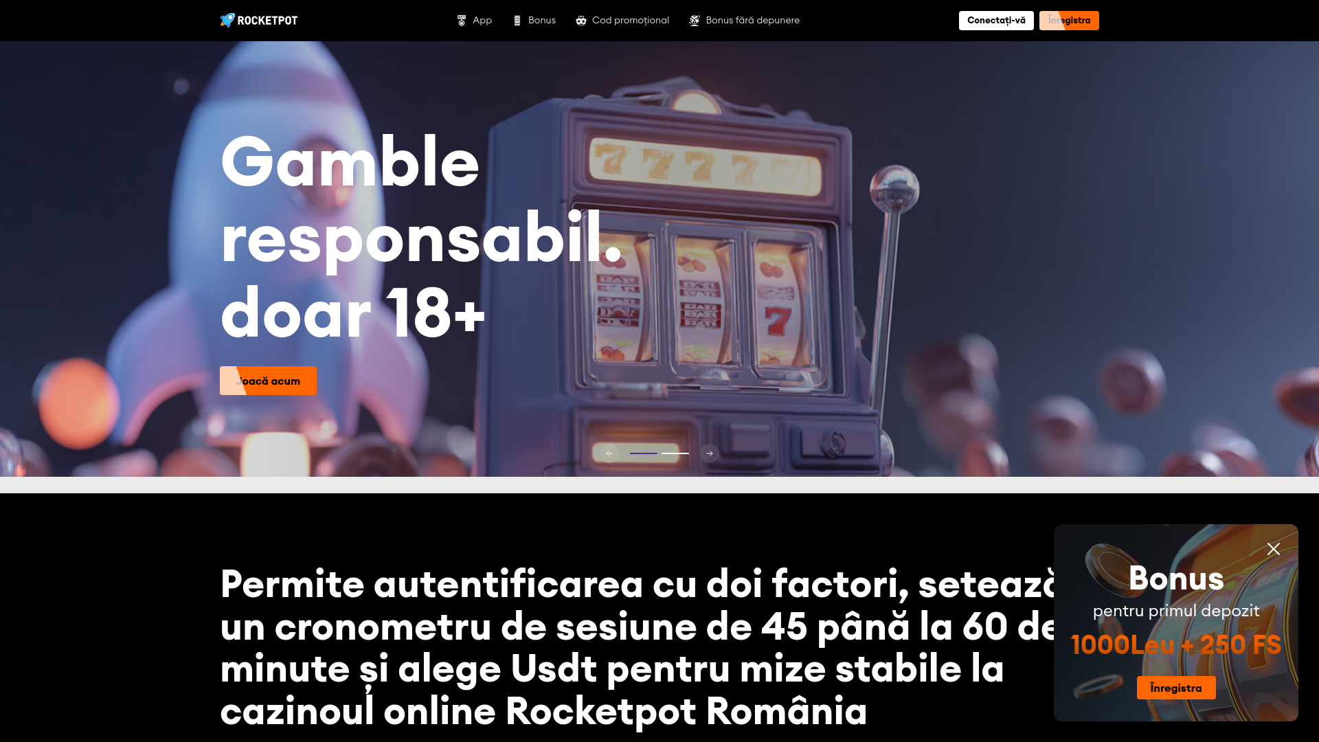 website screenshot of https://rocketpotcasino-ro.ro