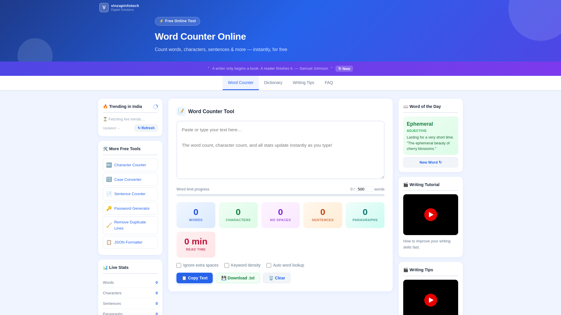 website screenshot of https://wordcounteronline.in/