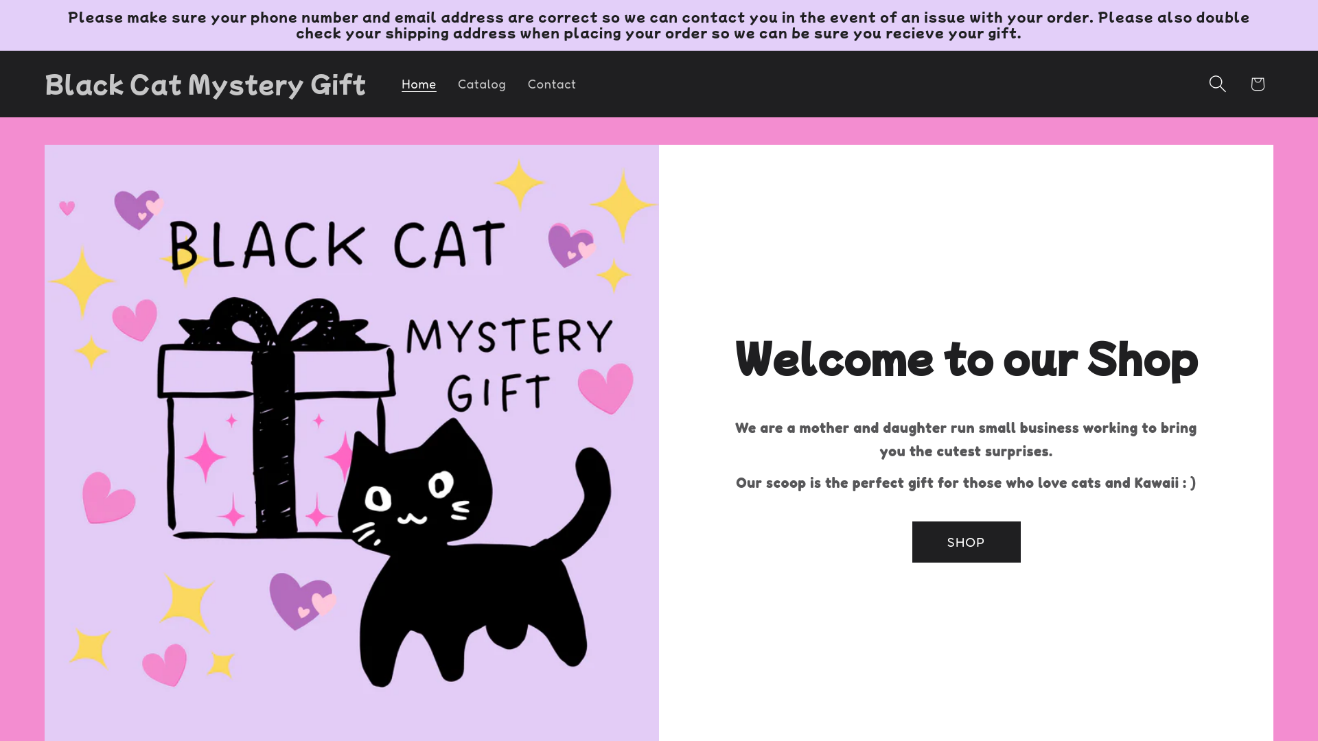 website screenshot of https://blackcatmysterygift.com