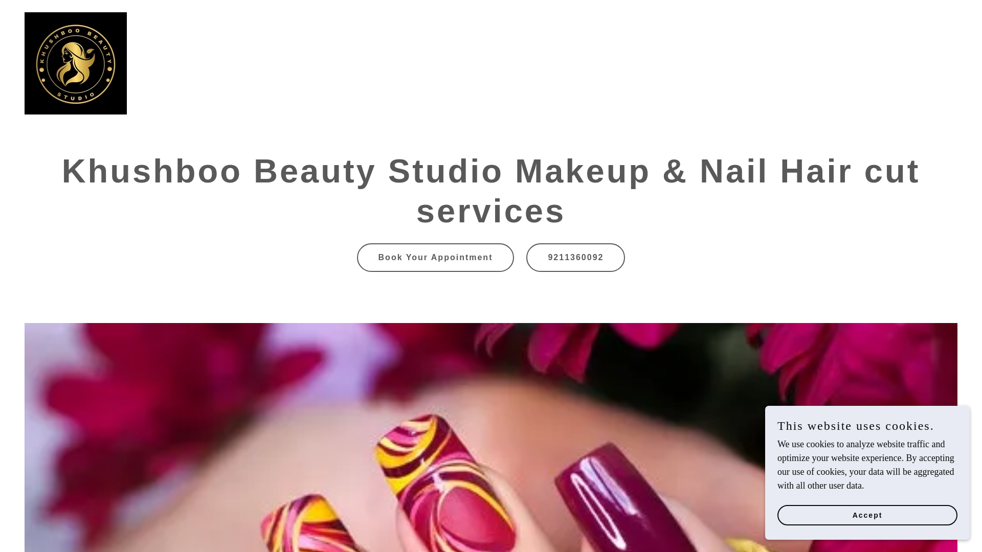 website screenshot of https://khushboobeautystudio.com/