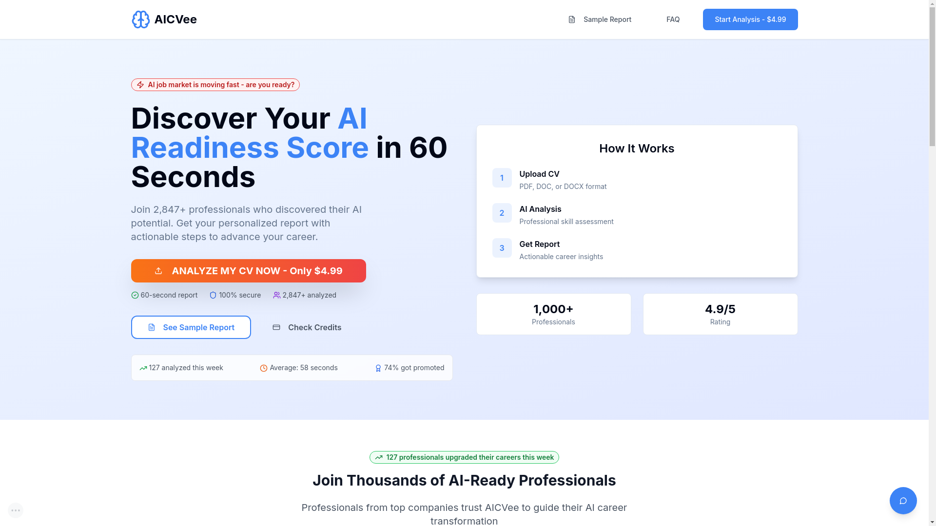 website screenshot of https://aicvee.com/