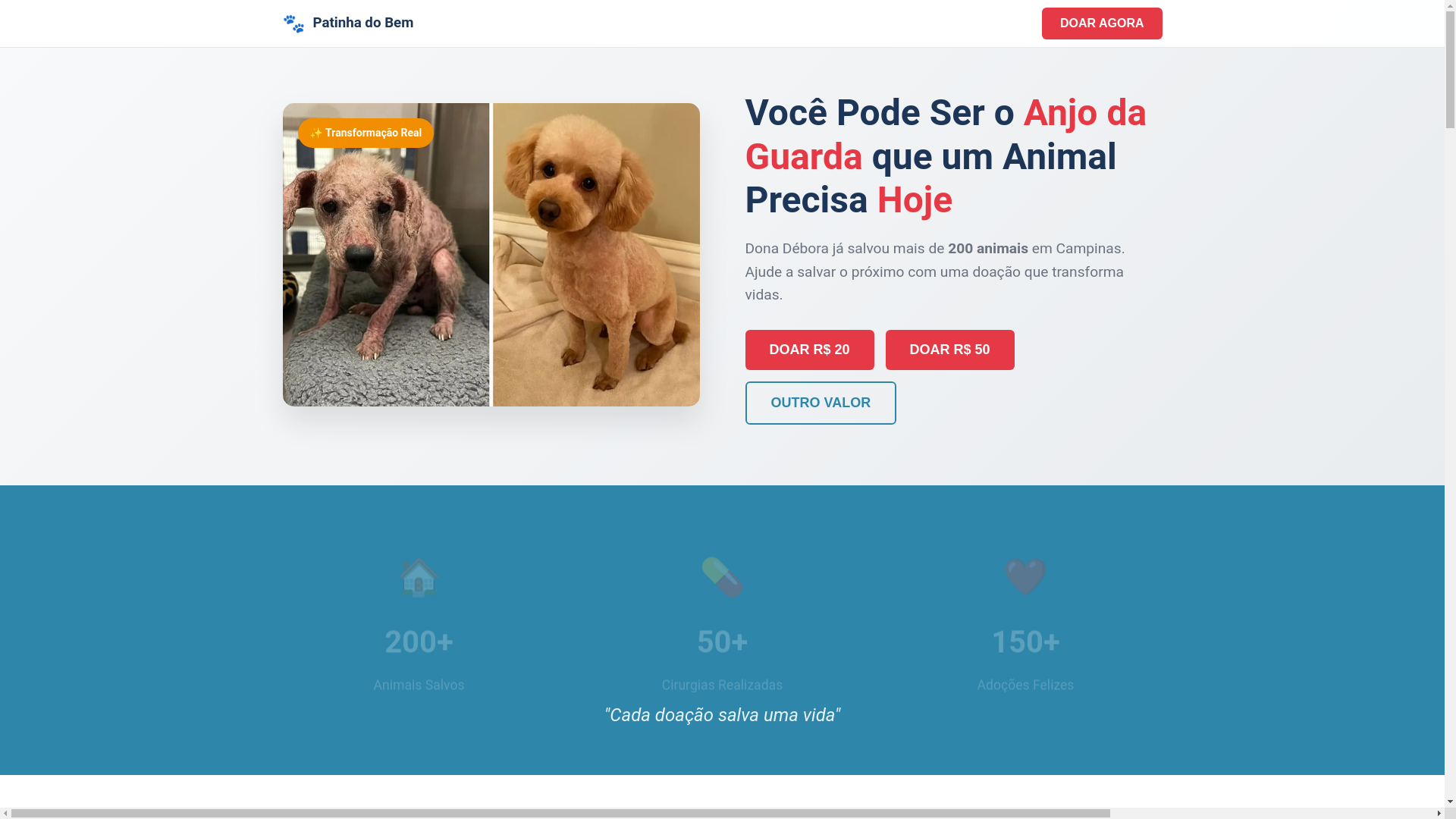 website screenshot of https://patinhasdobem.pages.dev/