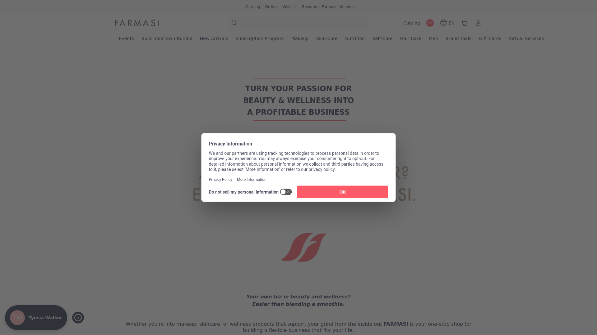 website screenshot of https://partnerwithtyesia.com/