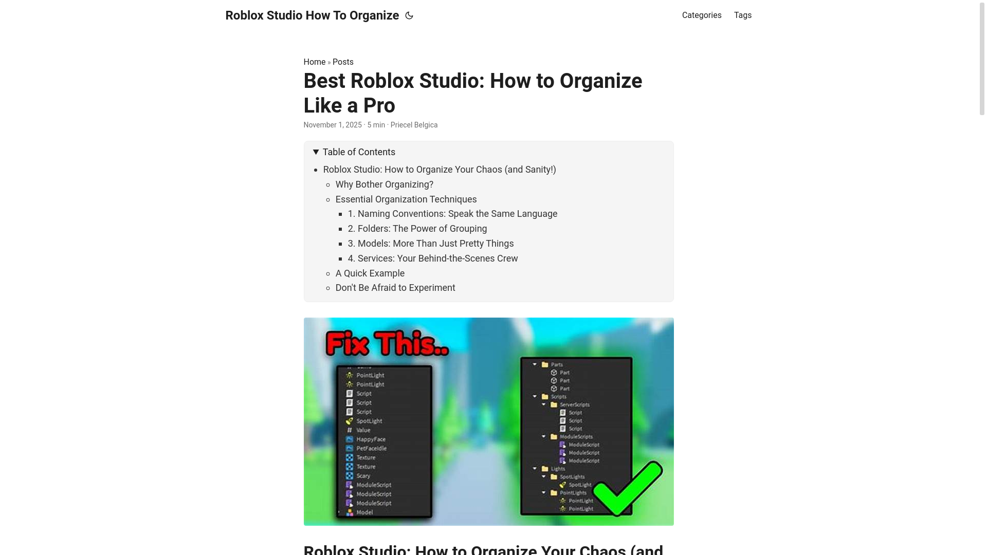 website screenshot of https://roblox-studio-how-to-organize.pages.dev/