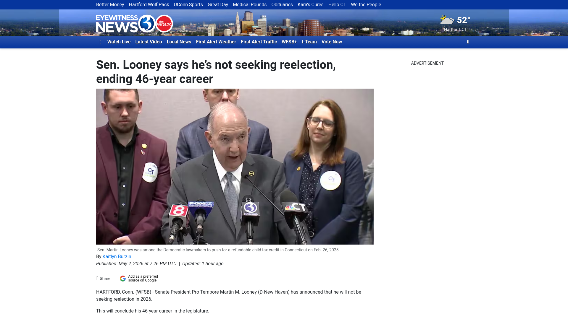 website screenshot of https://www.wfsb.com/2026/05/02/sen-looney-says-hes-not-seeking-reelection-ending-46-year-career/