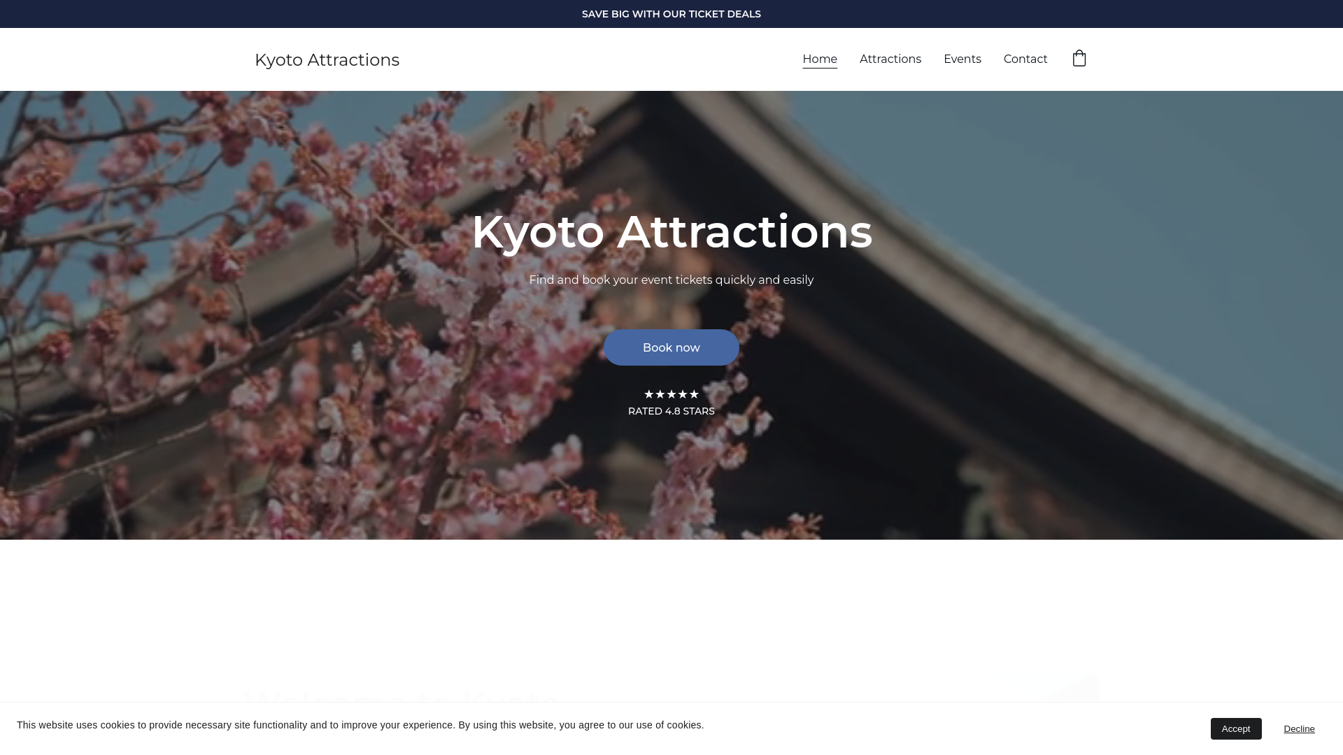 website screenshot of https://kyotoattractions.com/