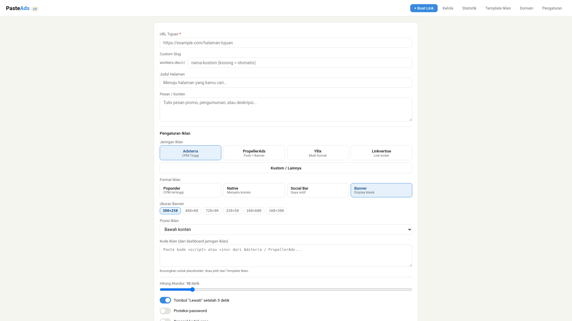 website screenshot of https://pasteads-dashboard.pages.dev/