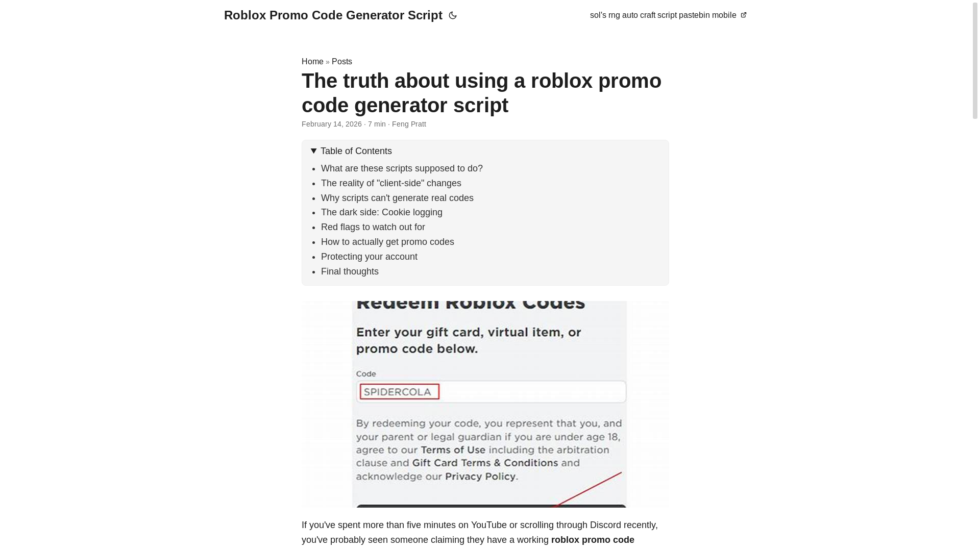 website screenshot of https://roblox-promo-code-generator-script.pages.dev/