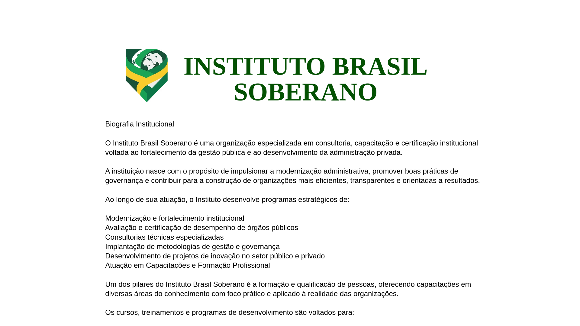 website screenshot of https://institutobrasilsoberano.org.br/