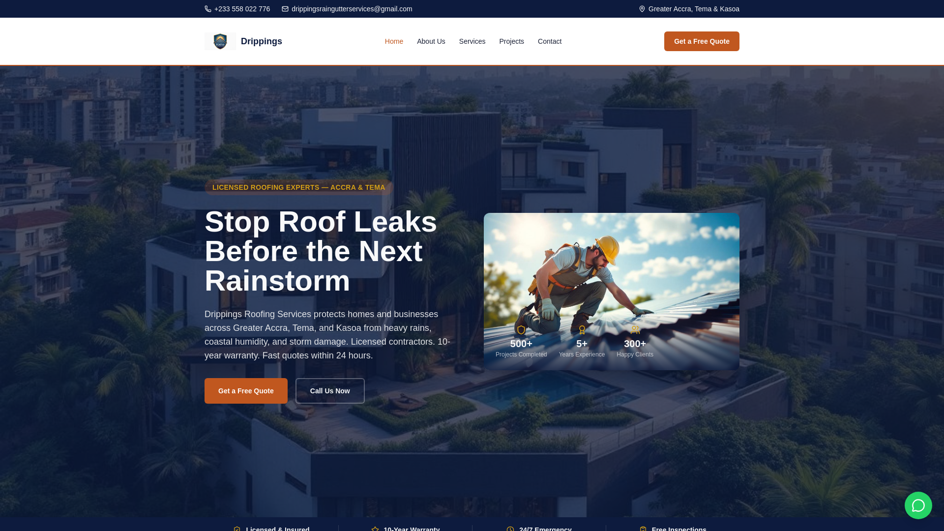 website screenshot of https://drippingsroofingservices.com