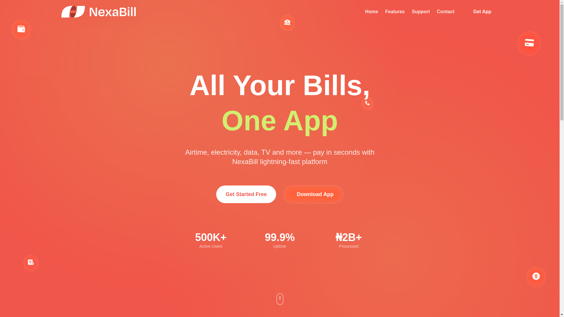 website screenshot of https://nexabill.ng/