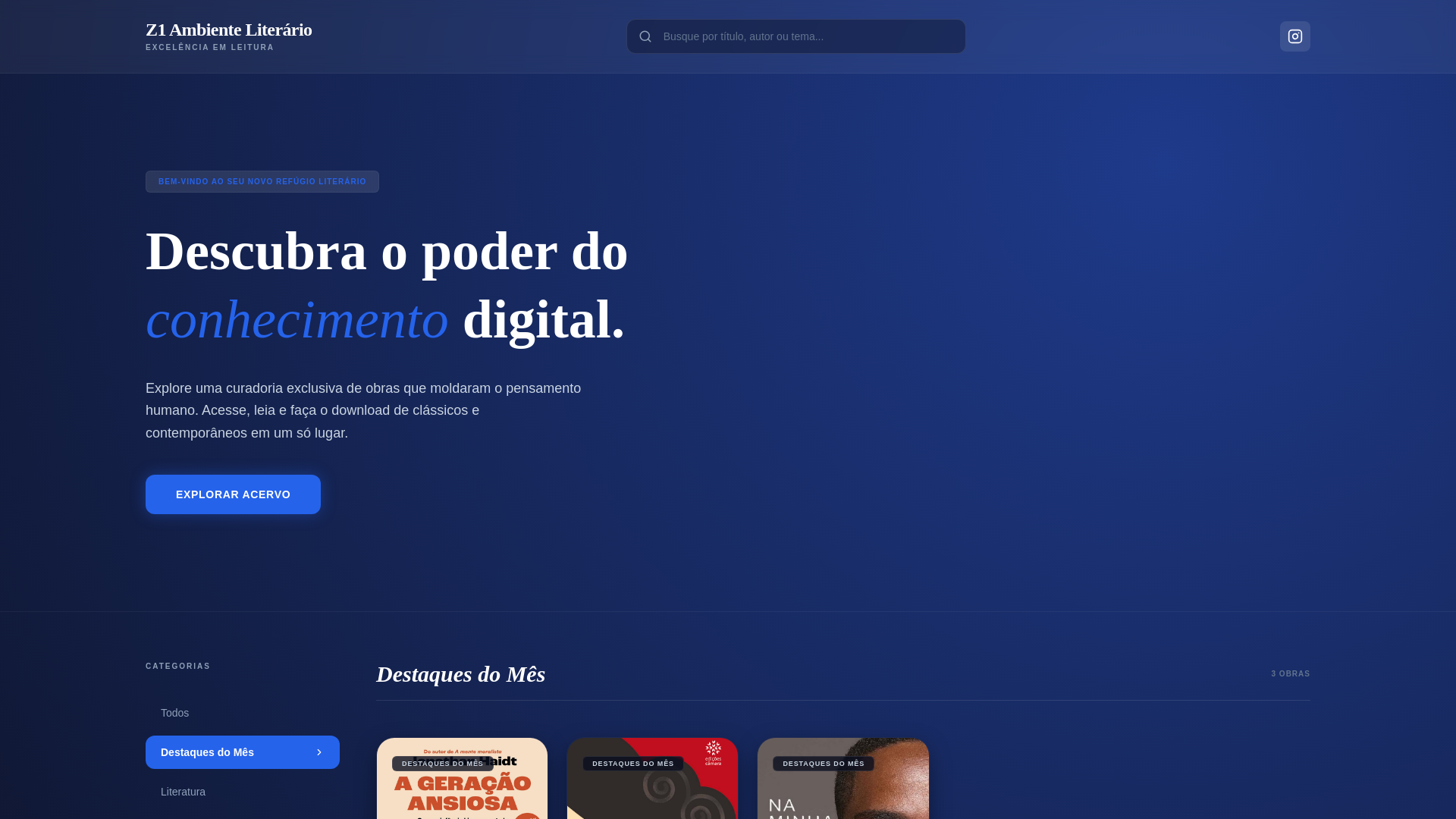 website screenshot of https://z1ambienteliterario.com.br