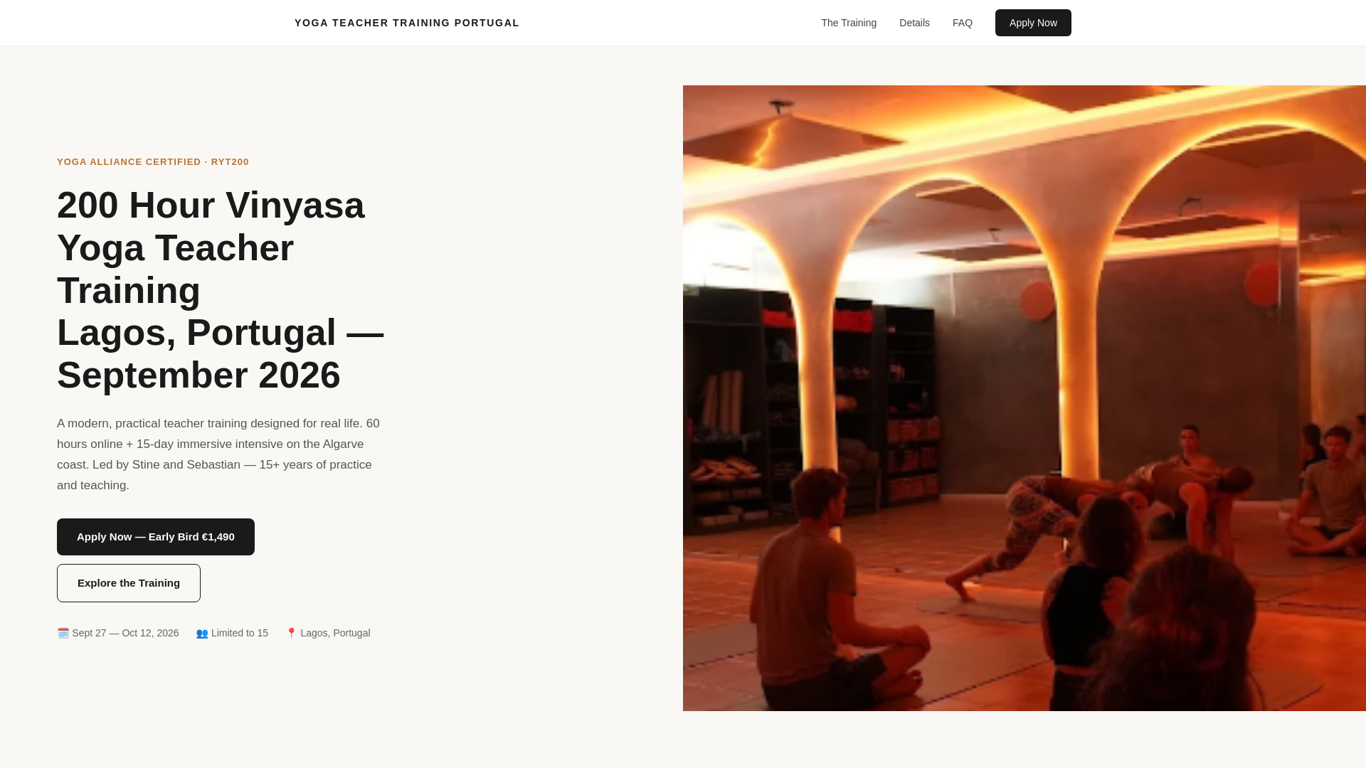 website screenshot of https://yogateachertrainingportugal.eu/