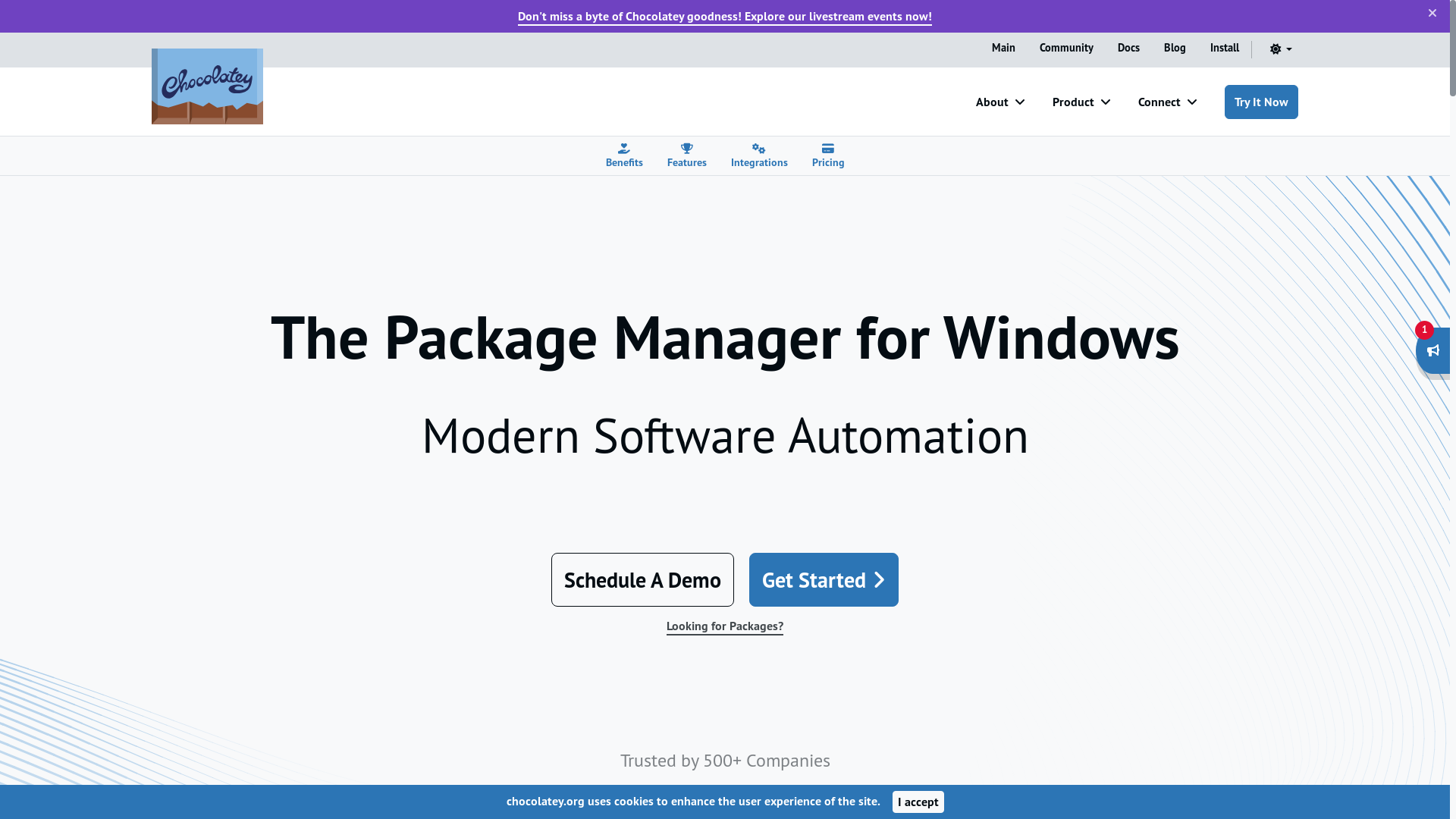 website screenshot of https://chocolatey.org/