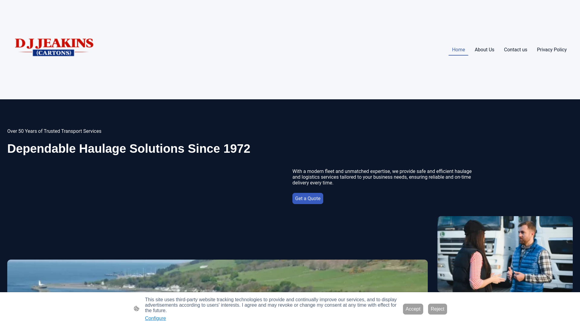 website screenshot of https://jeakinshaulage.co.uk/