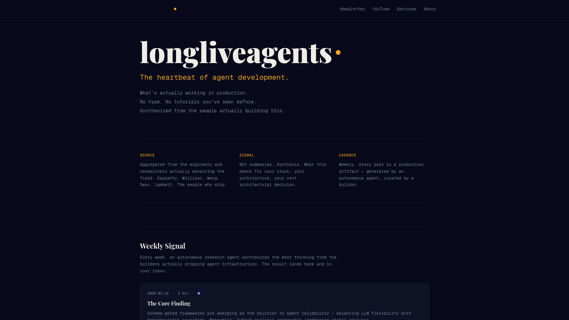 website screenshot of https://longliveagents.dev/