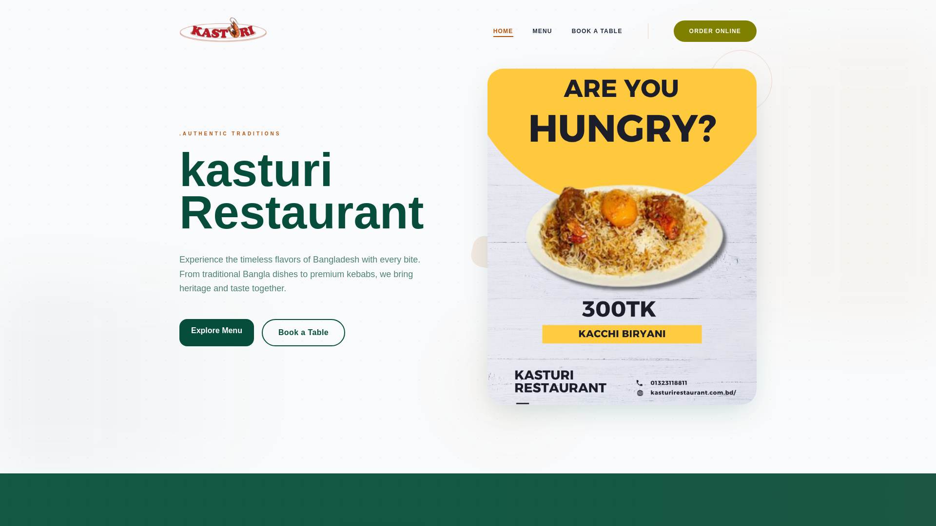 website screenshot of https://kasturirestaurant.com.bd