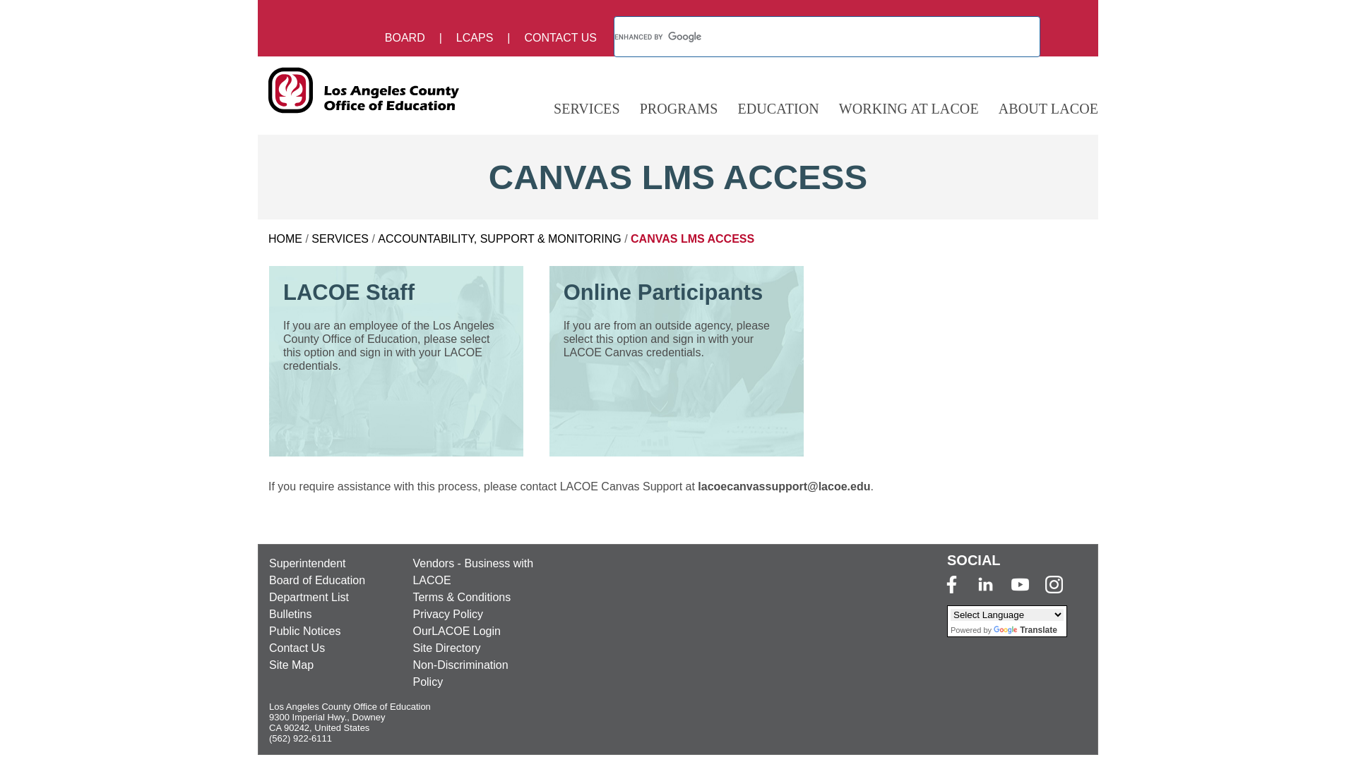 website screenshot of https://lacoepd.instructure.com/
