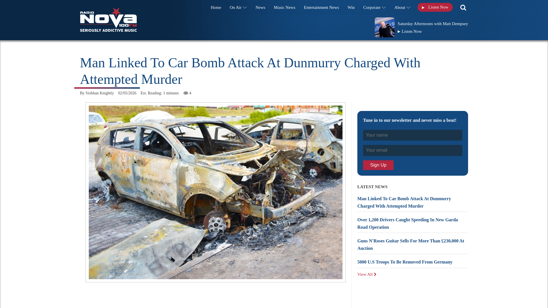 website screenshot of https://www.nova.ie/man-linked-to-car-bomb-attack-at-dunmurry-charged-with-attempted-murder/