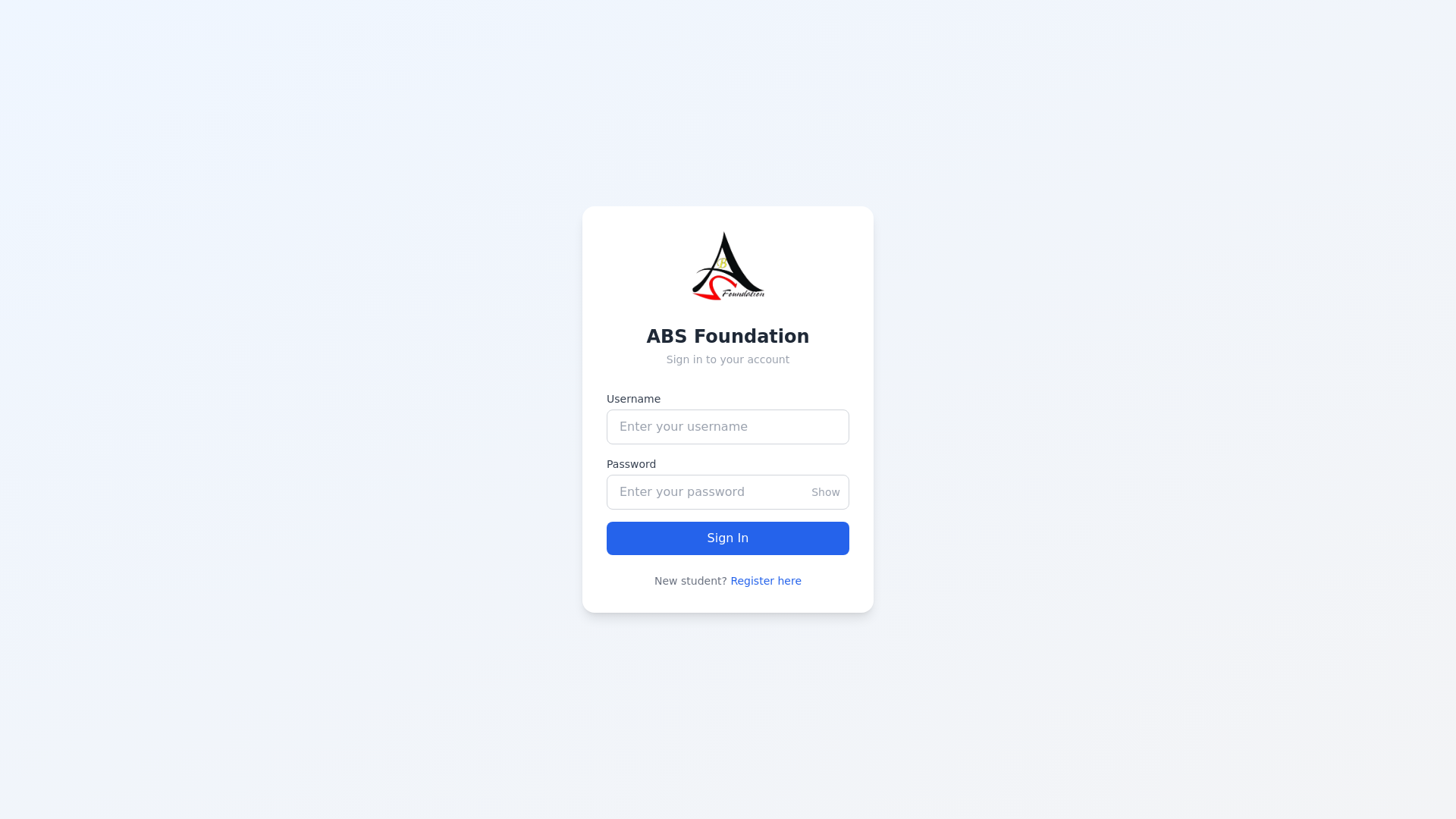 website screenshot of https://absfoundationerp.in/