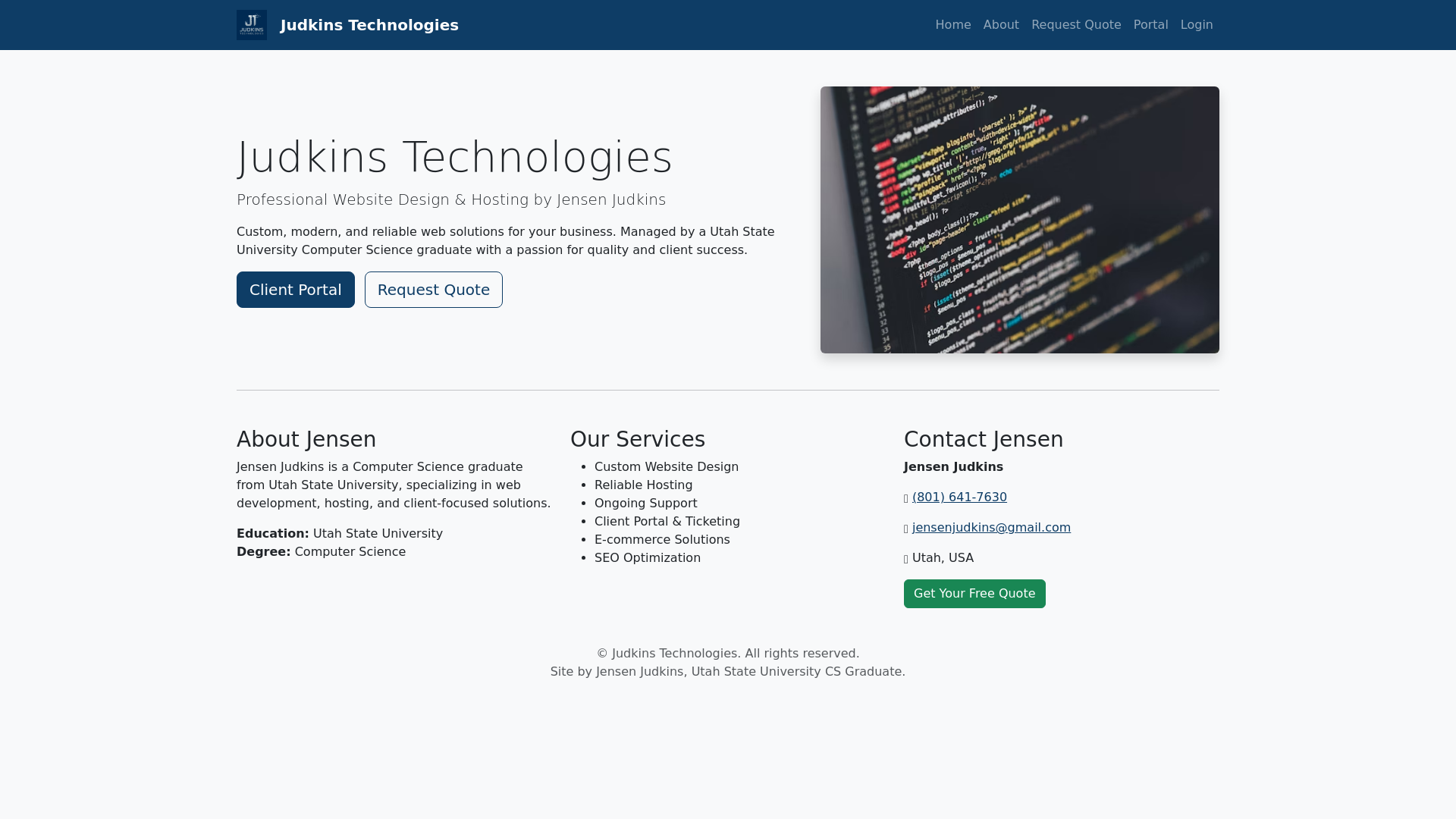 website screenshot of https://judkinstechnologies.com/