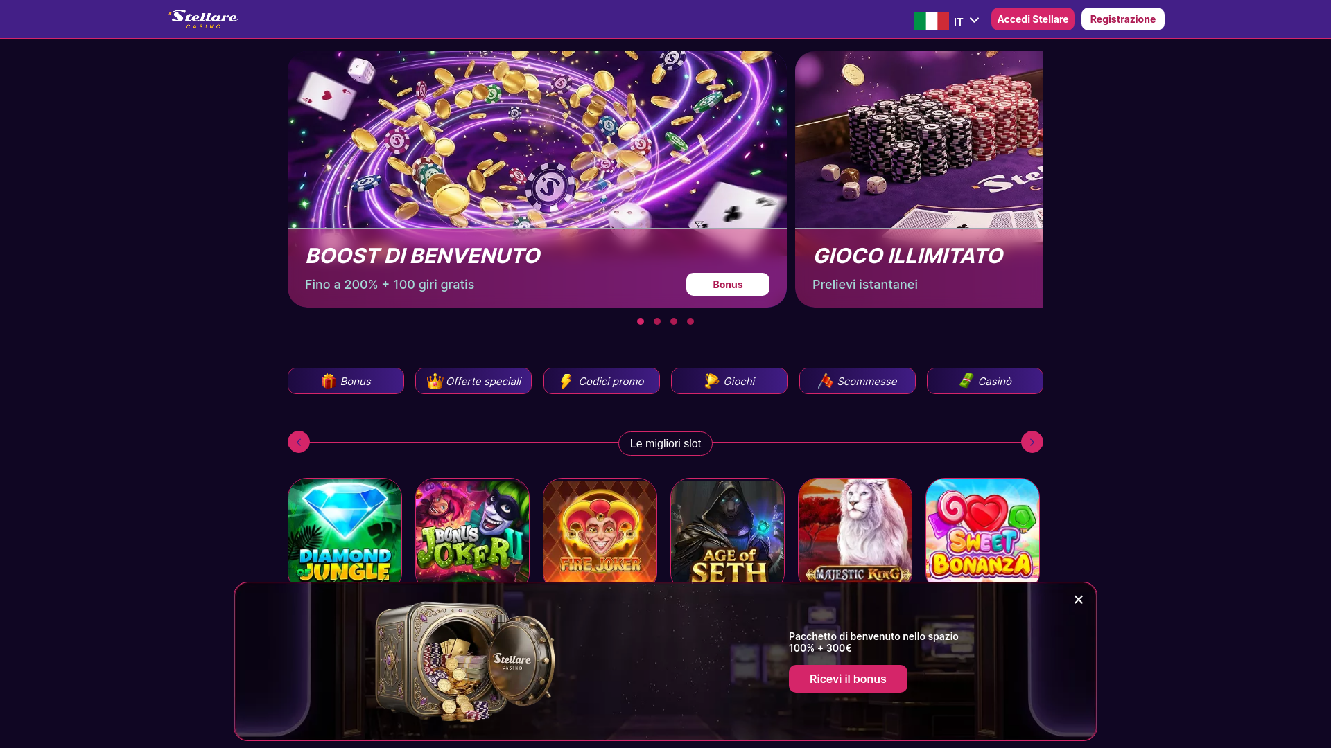 website screenshot of https://stellare-app.it