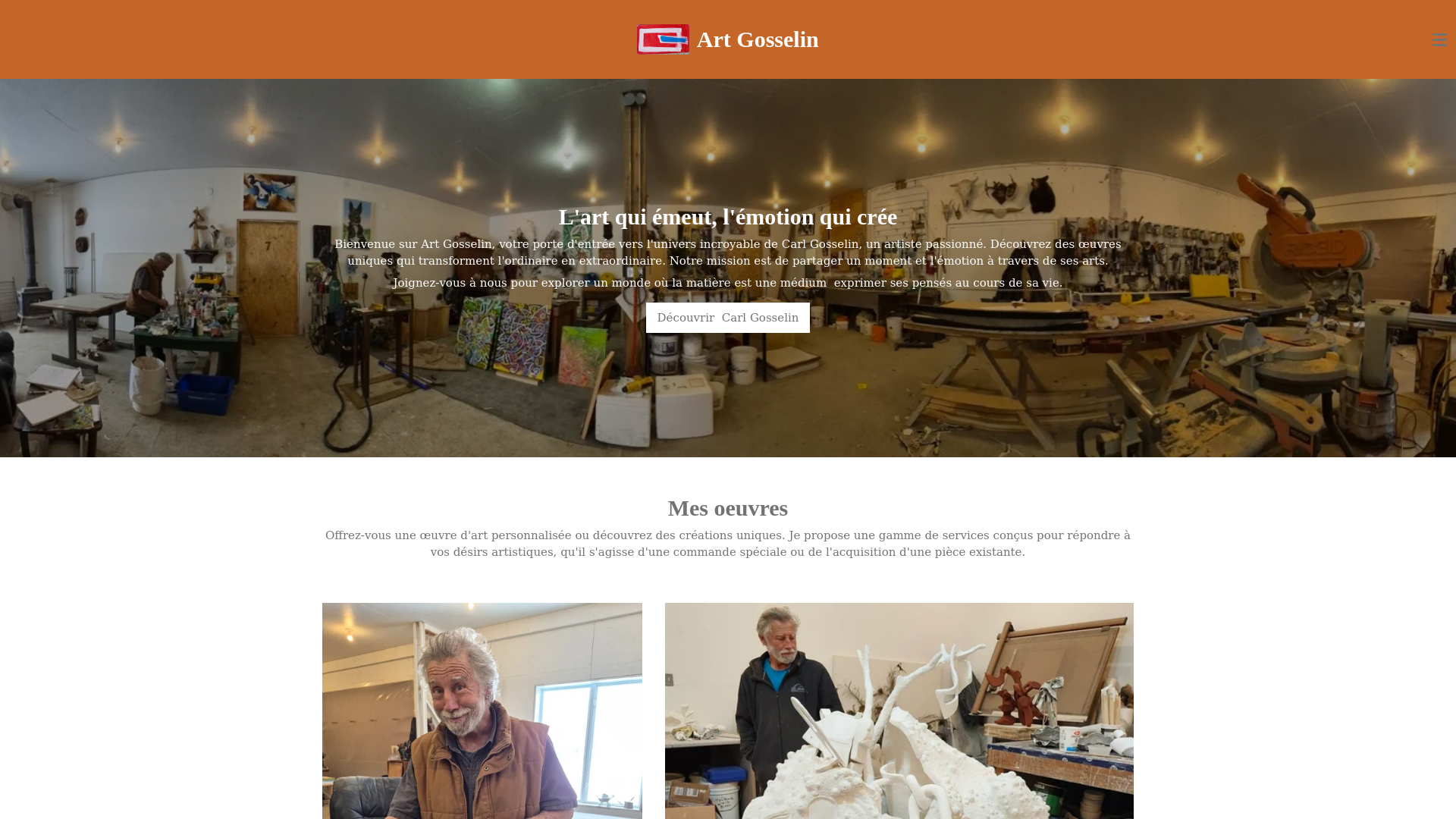 website screenshot of https://artgosselin.com/