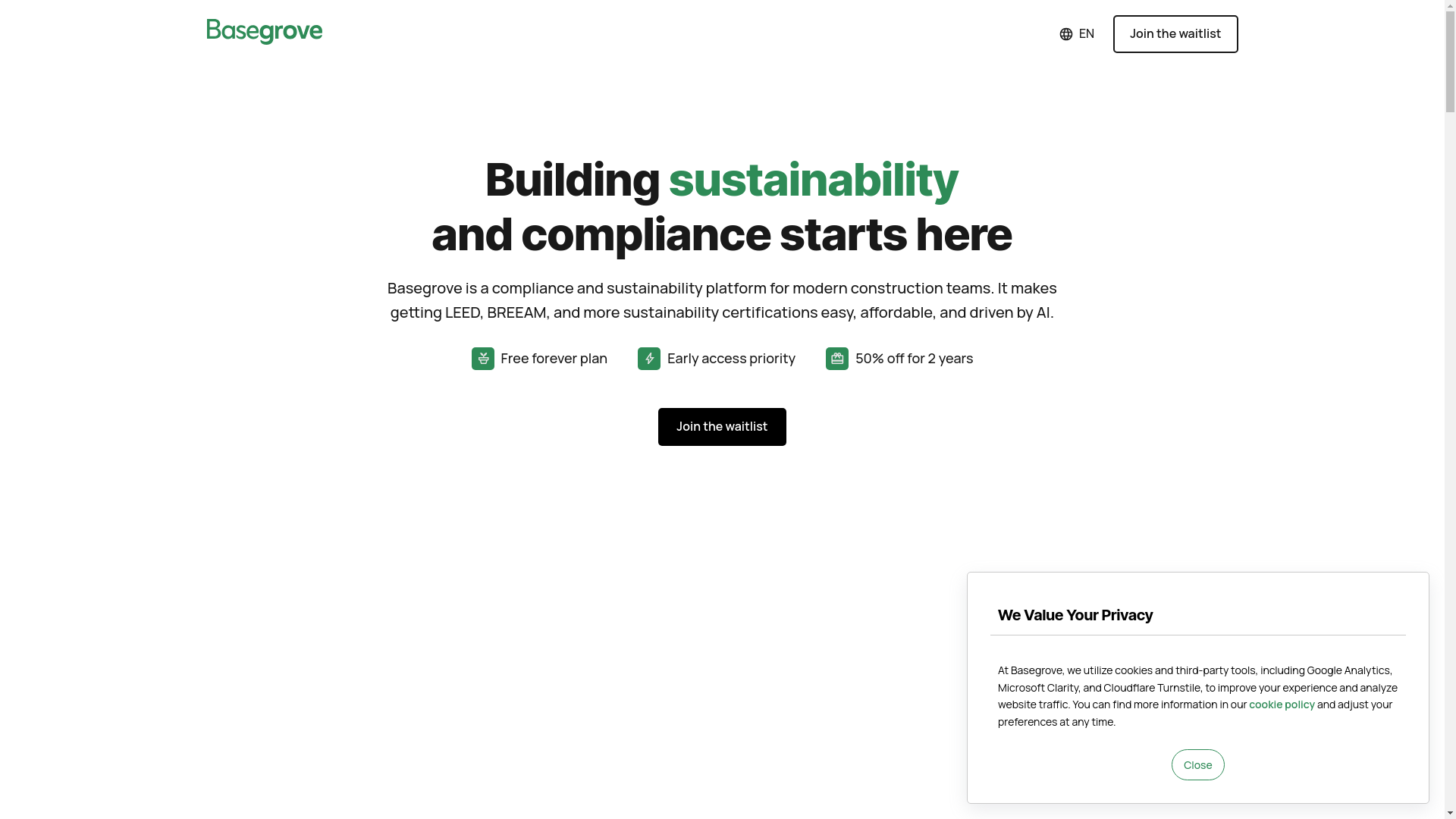 website screenshot of https://basegrove.us/