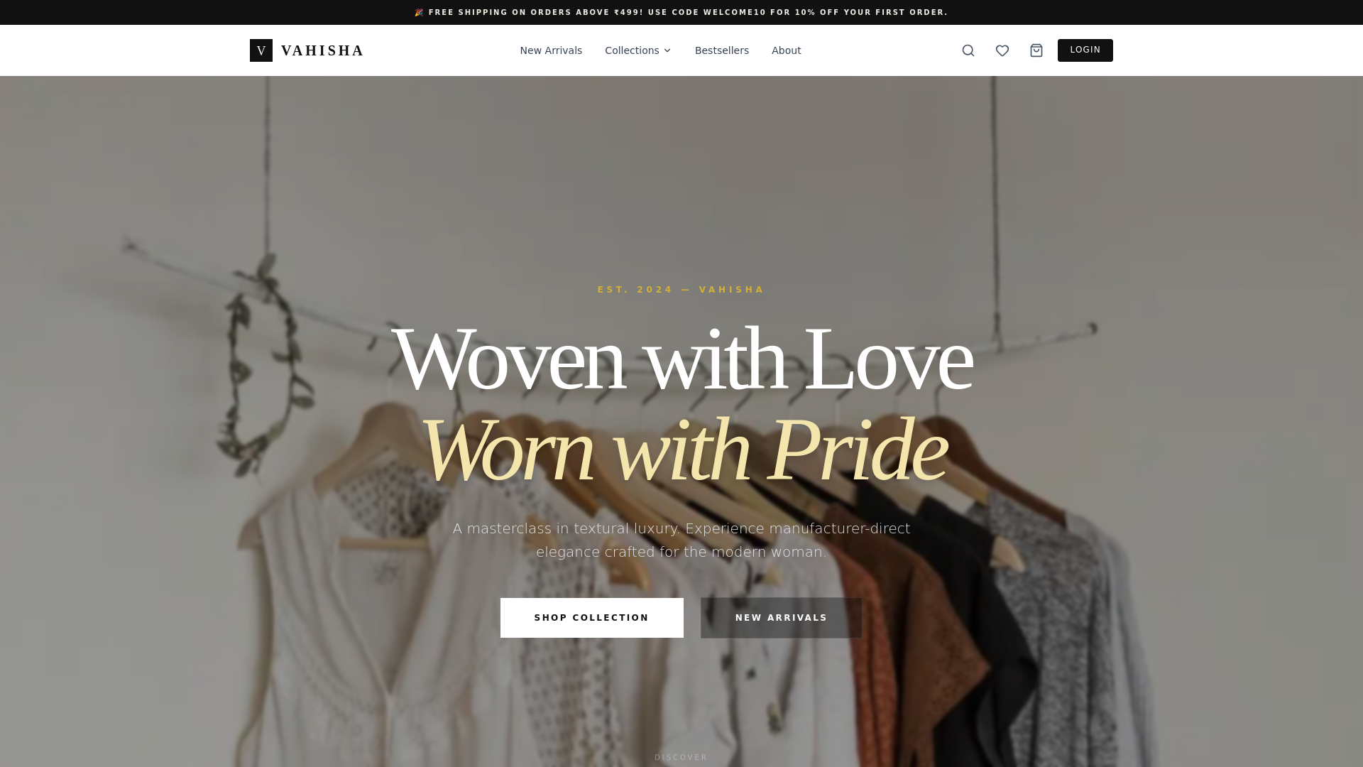website screenshot of https://vahisha.in/