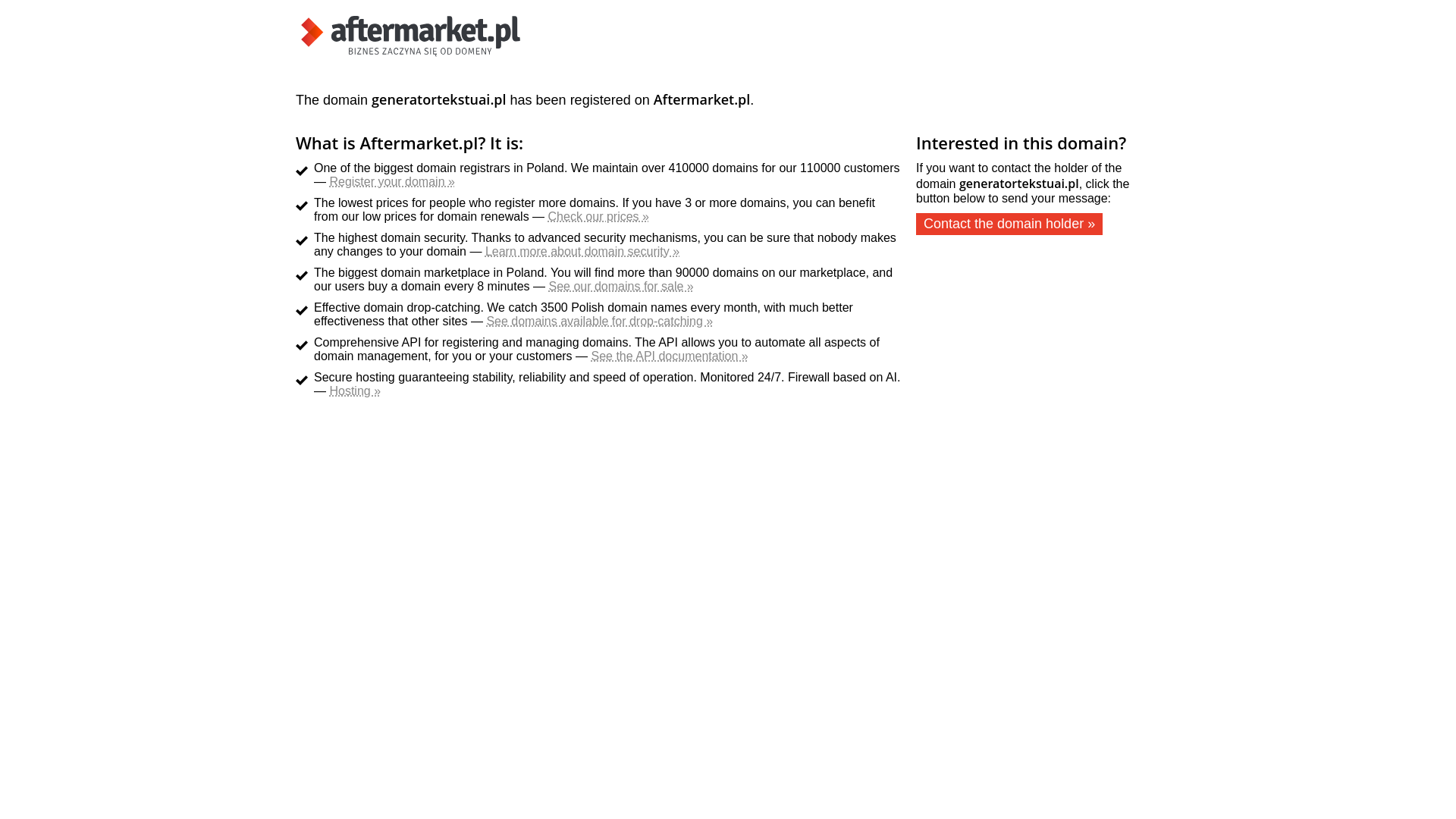 website screenshot of https://generatortekstuai.pl/