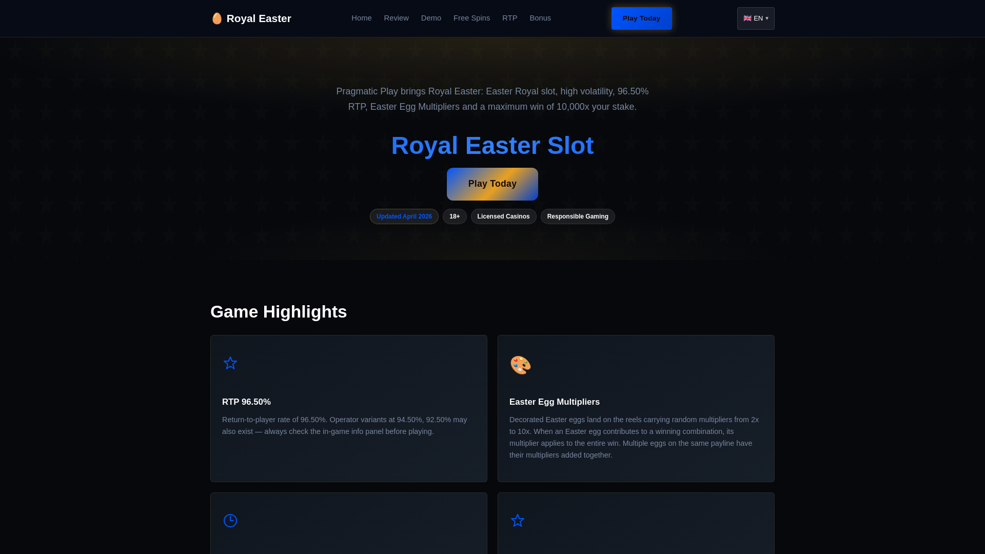 website screenshot of https://royal-easter-slot.site/