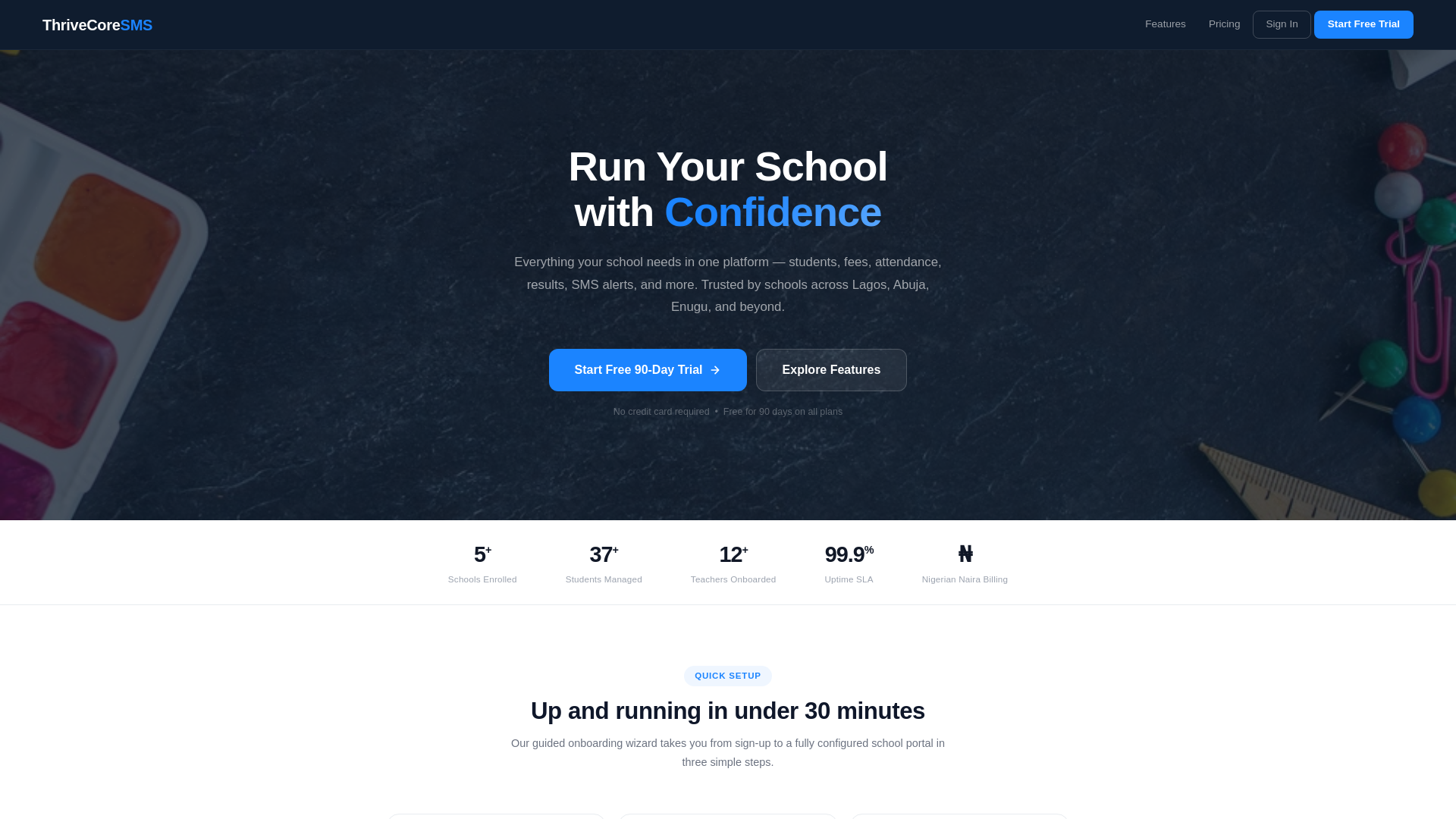 website screenshot of https://thrivecoresms.com/