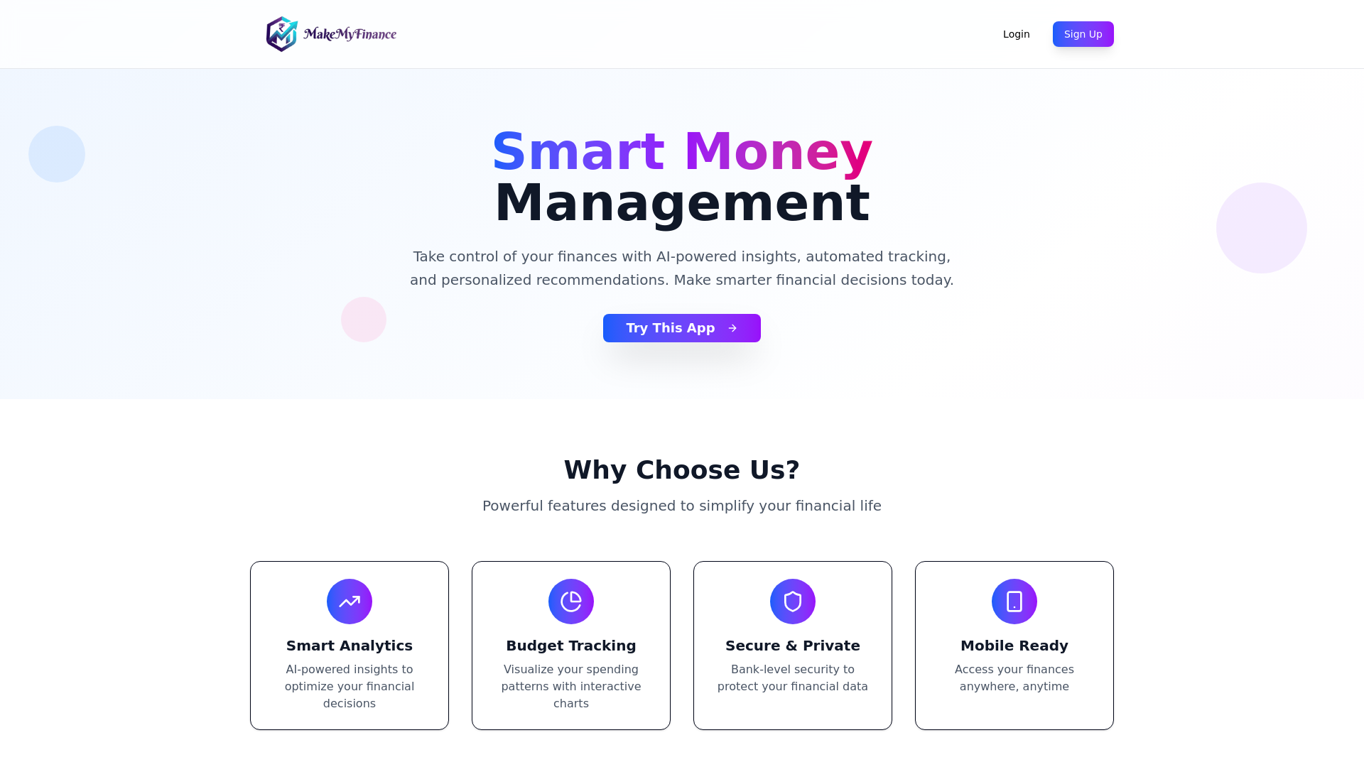 website screenshot of https://makemyfinance.online/