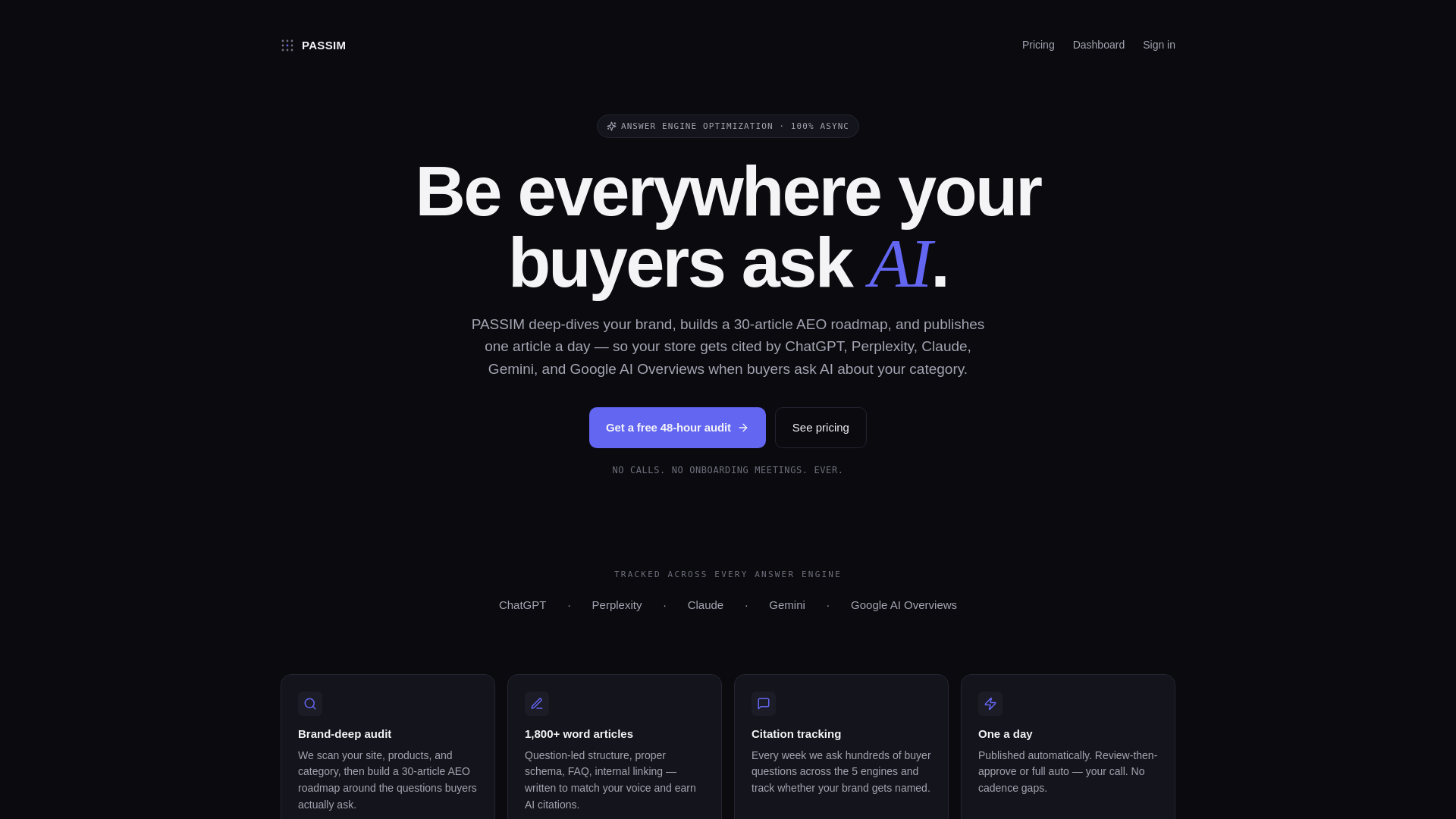 website screenshot of https://usepassim.co/