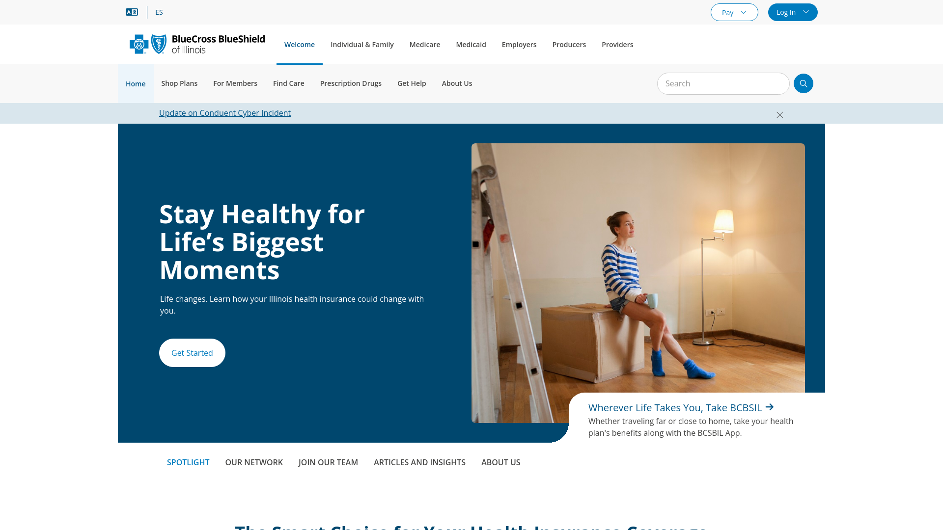 website screenshot of https://www.bcbsil.com/