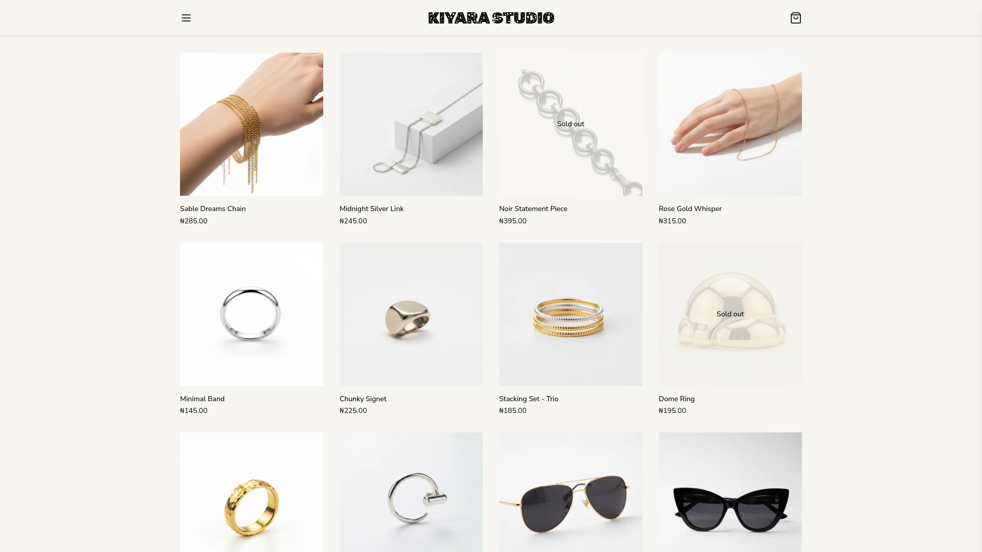 website screenshot of https://kiyarastudio.com/