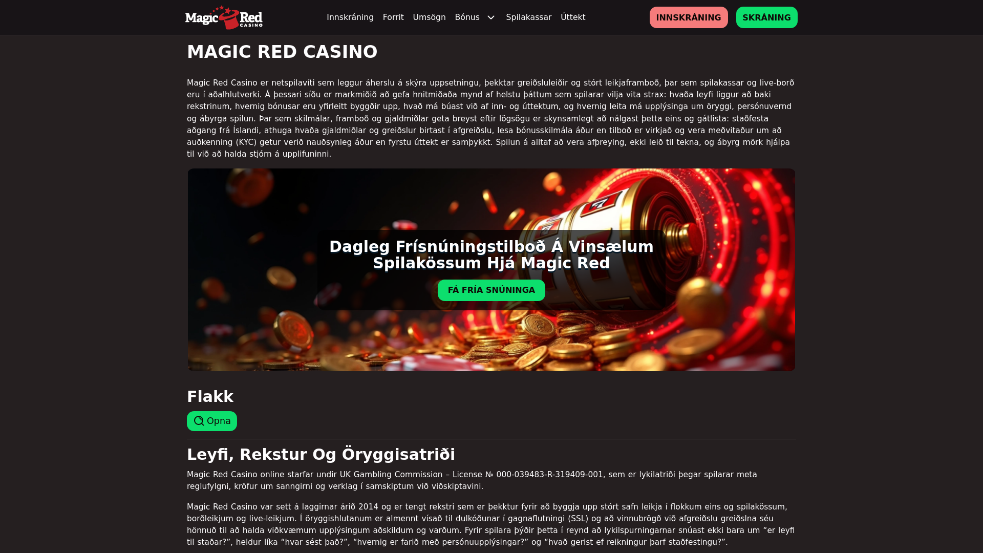 website screenshot of https://magicred.is/