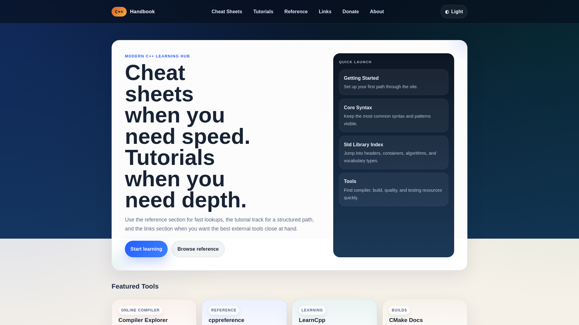website screenshot of https://cpp-handbook.cc/