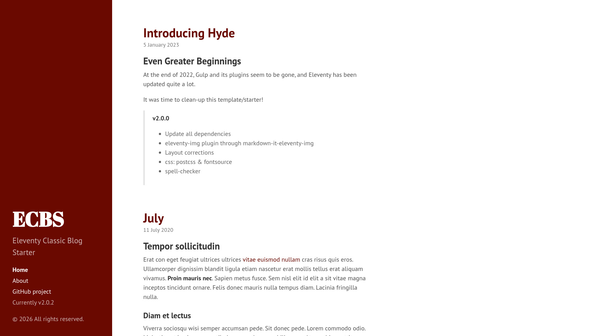 website screenshot of https://eleventy-classic-blog-starter.pages.dev/