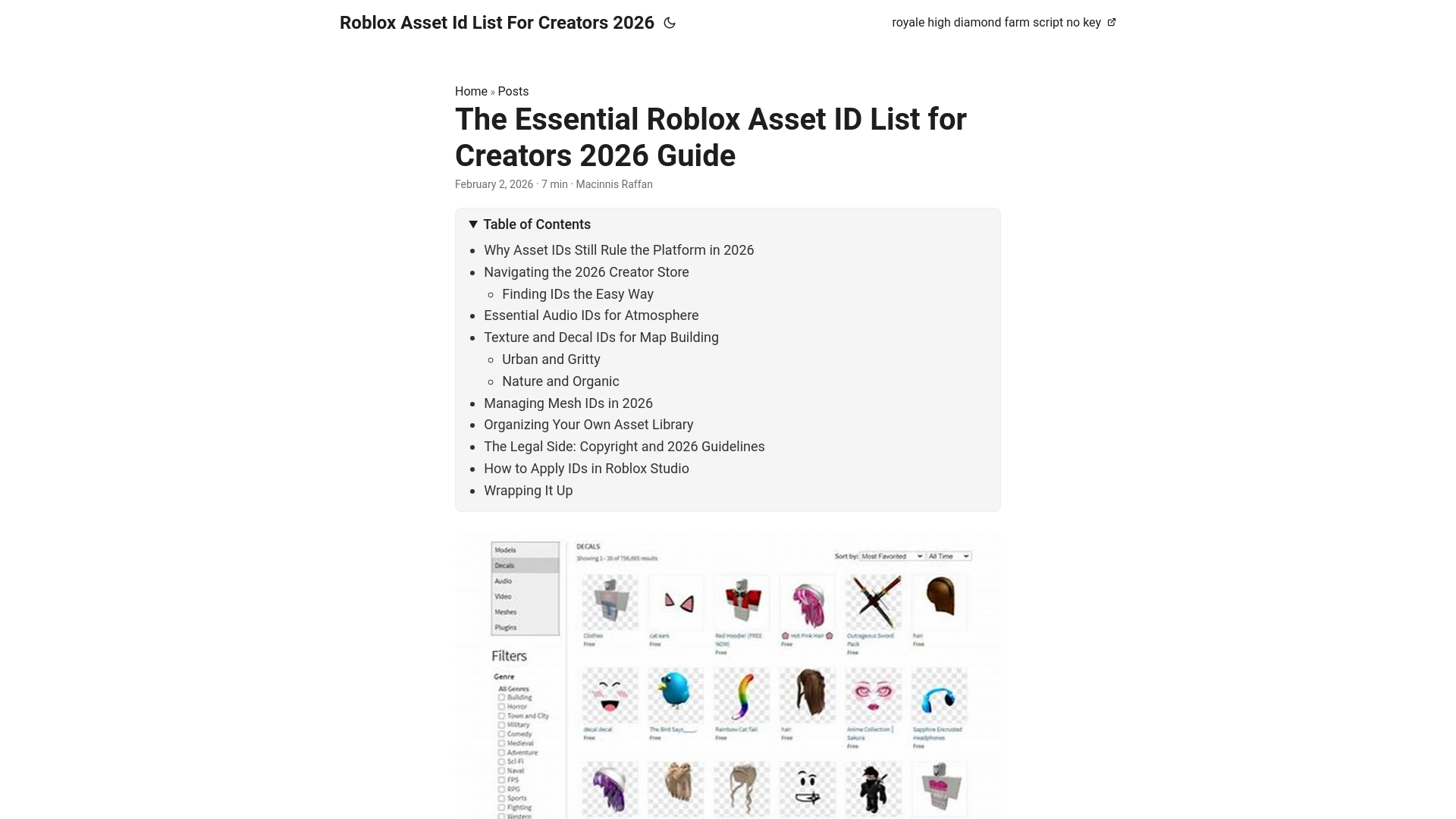 website screenshot of https://robloxassetidlistforcreators2026.pages.dev/