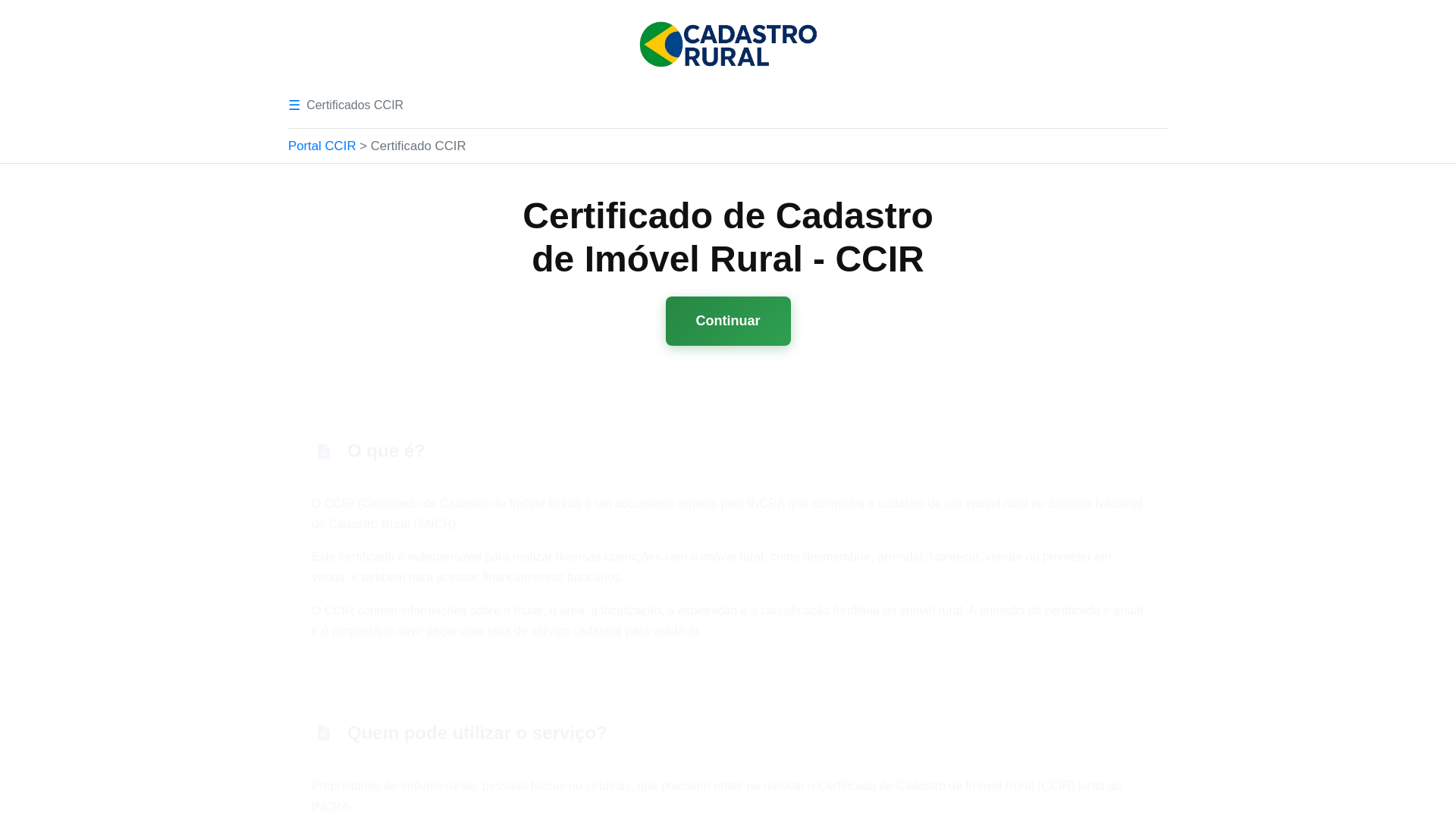 website screenshot of https://cadastrorural-ccir.sbs