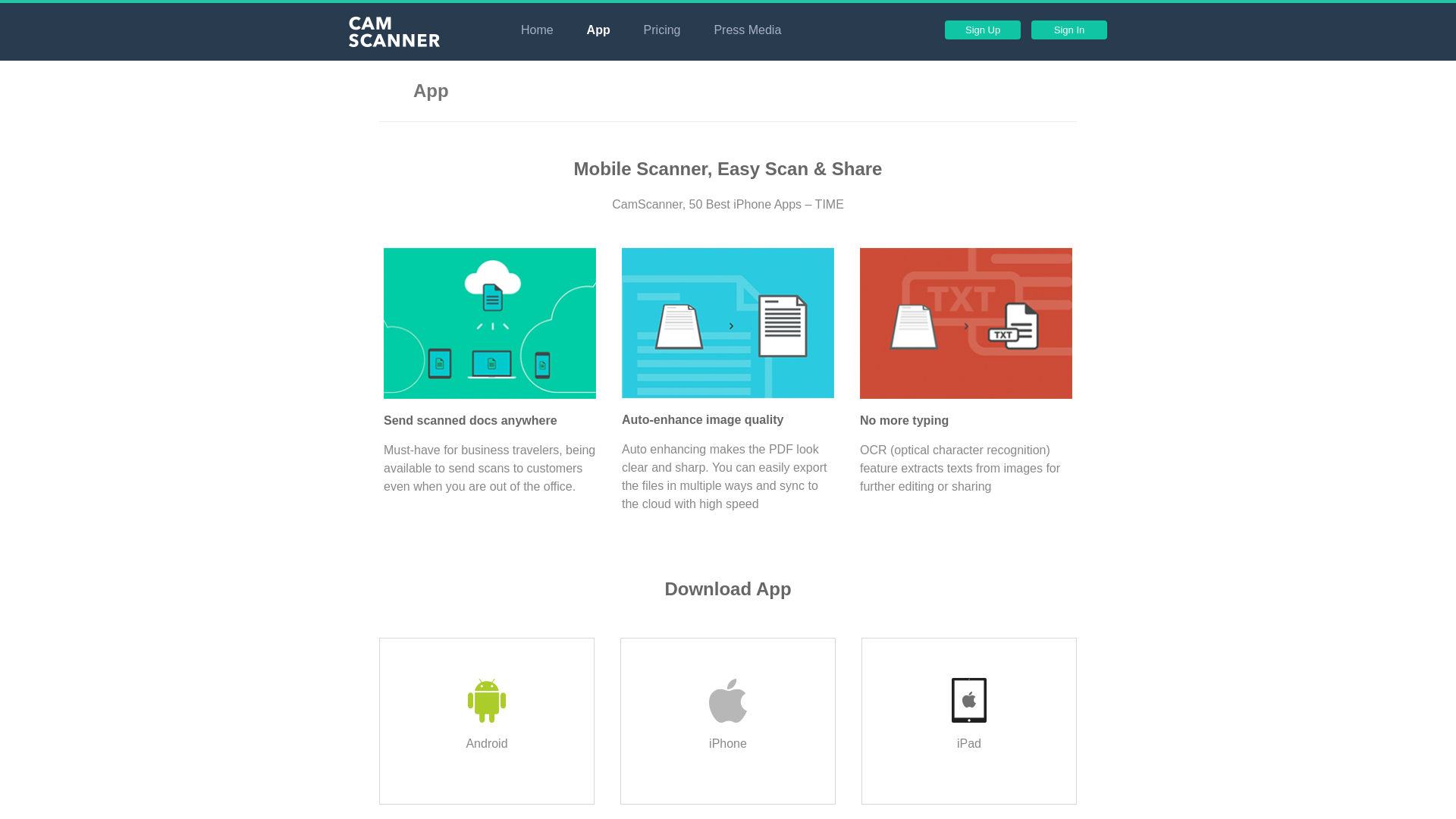website screenshot of https://v3.camscanner.com/user/download