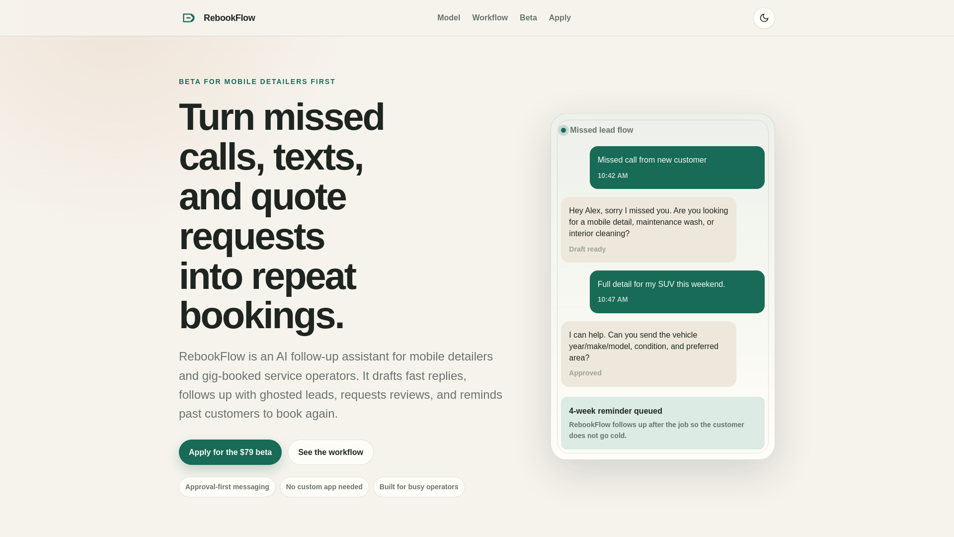website screenshot of https://rebookflow.ai/